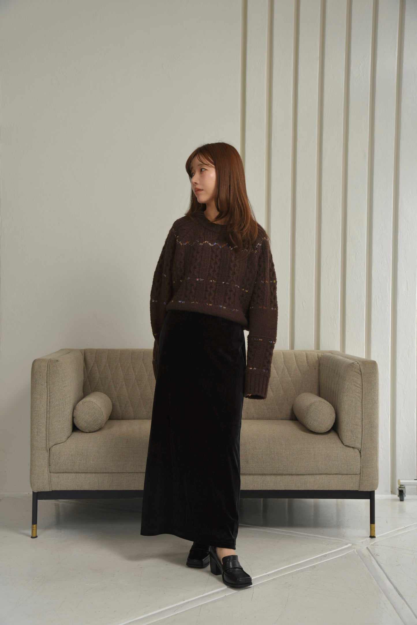 mix stitch accent cable knit