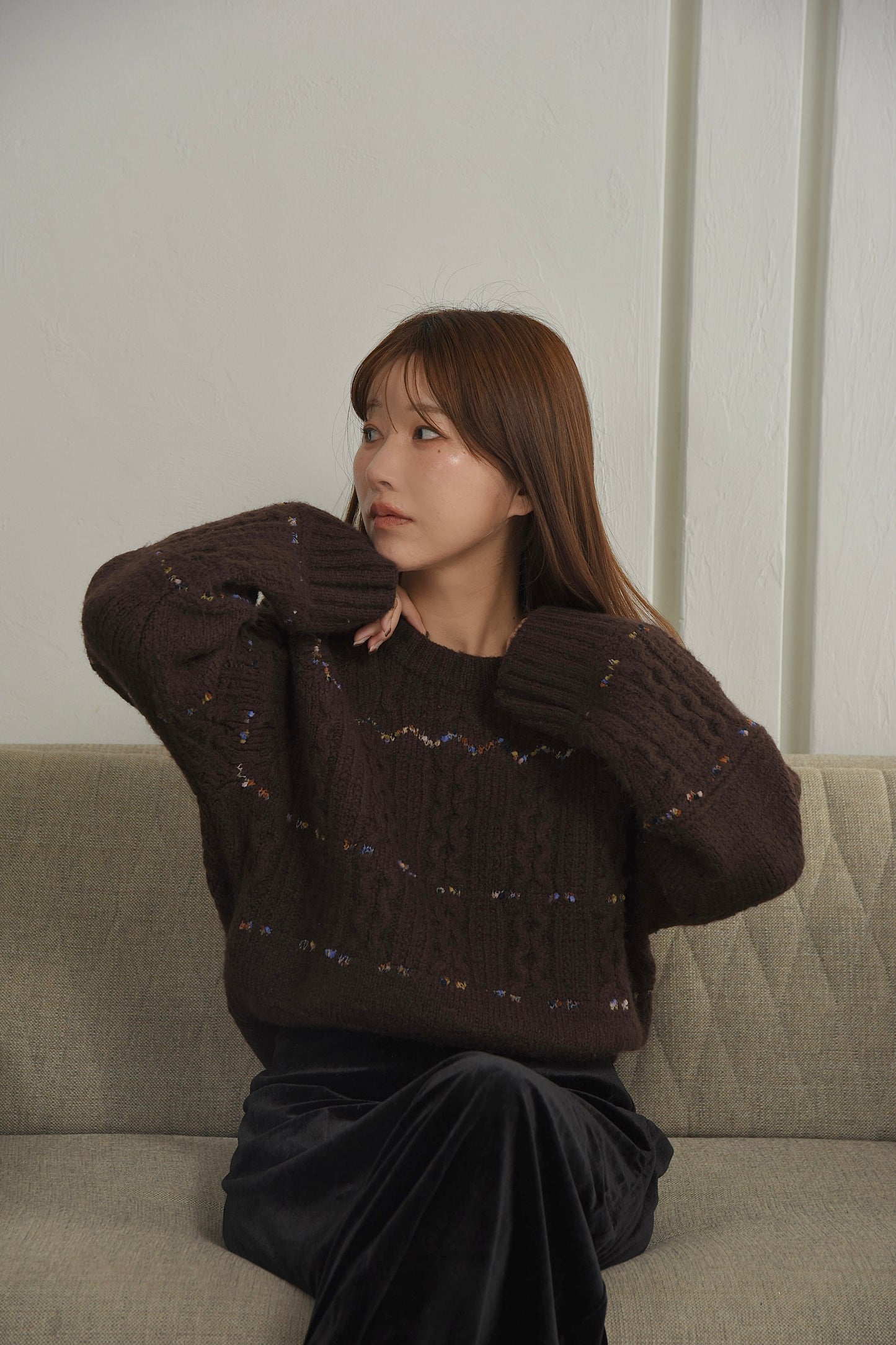 mix stitch accent cable knit