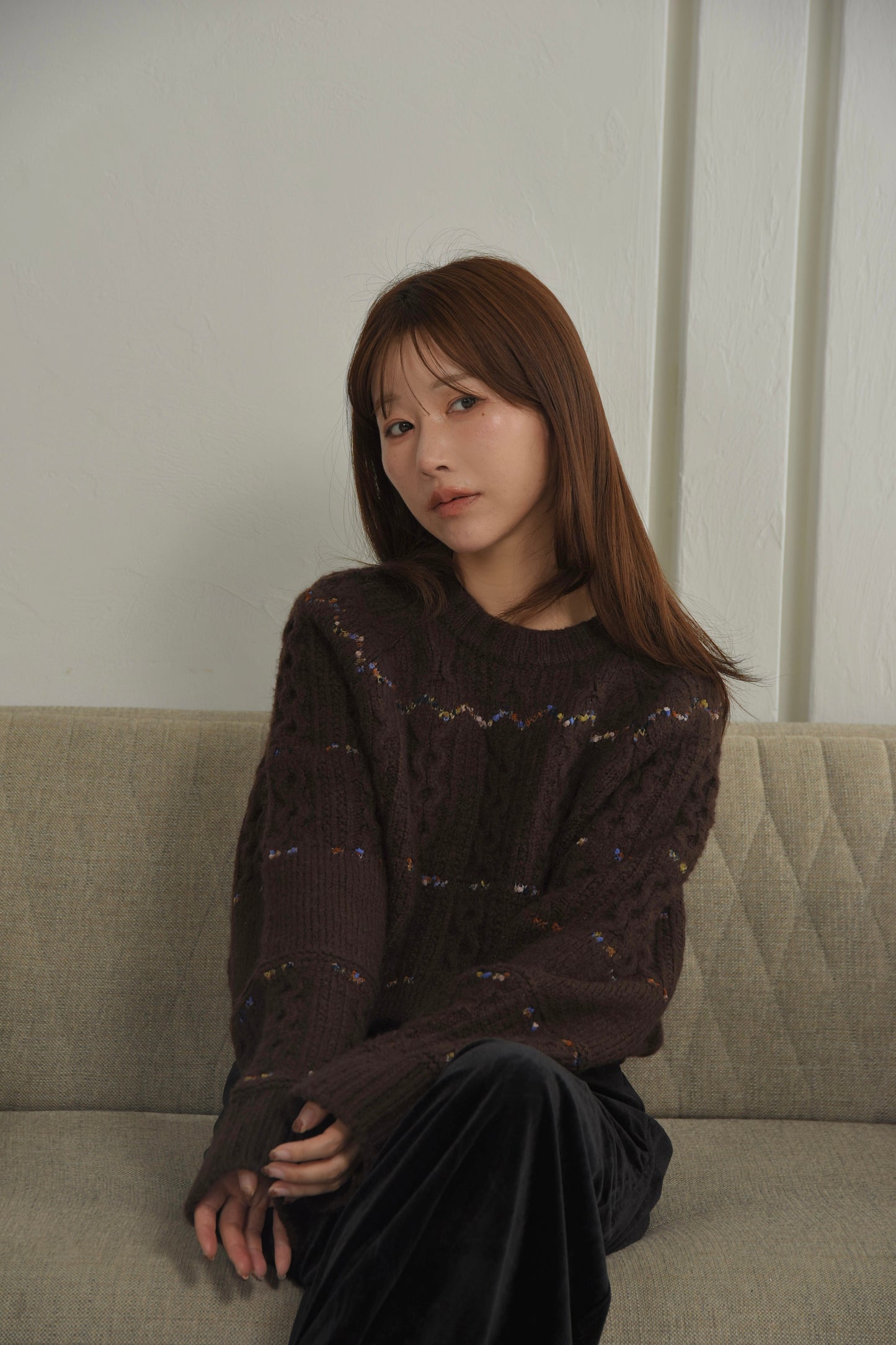 mix stitch accent cable knit