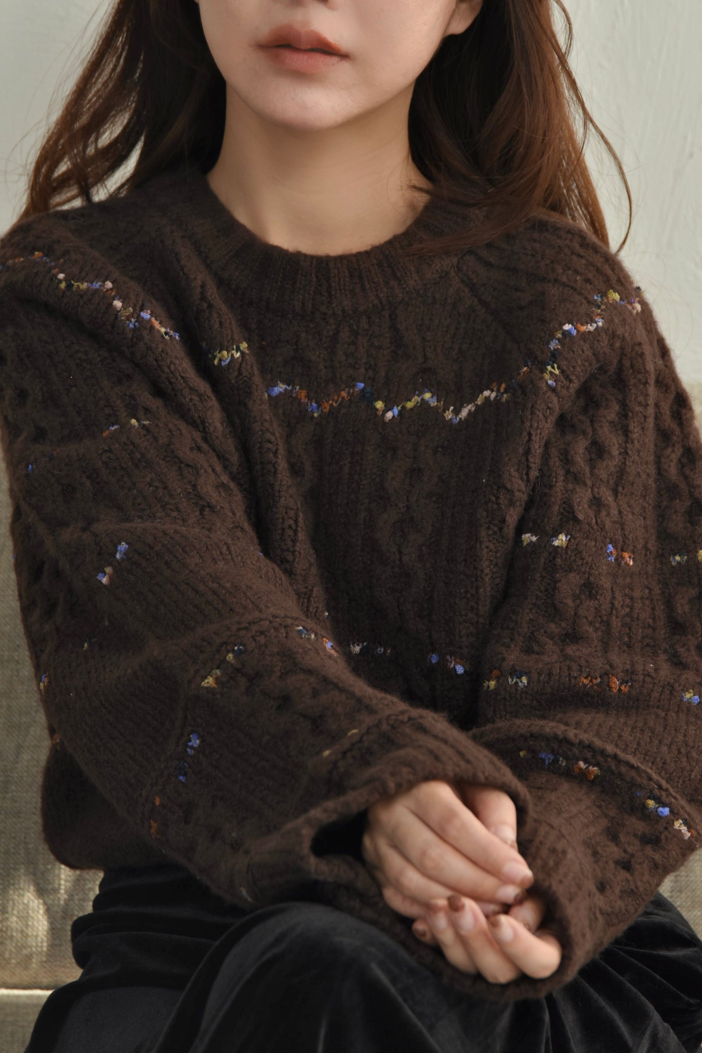 mix stitch accent cable knit