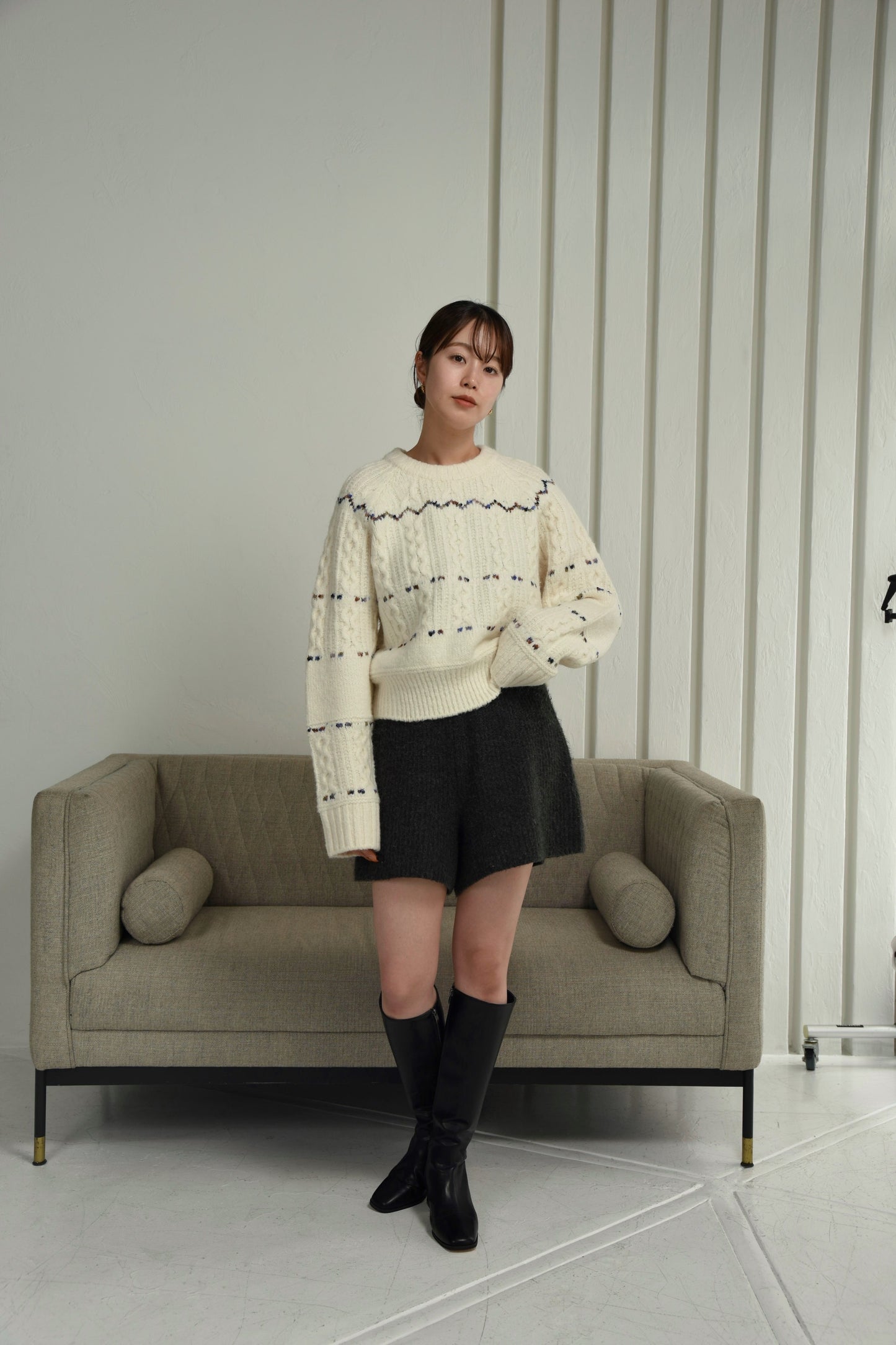 mix stitch accent cable knit