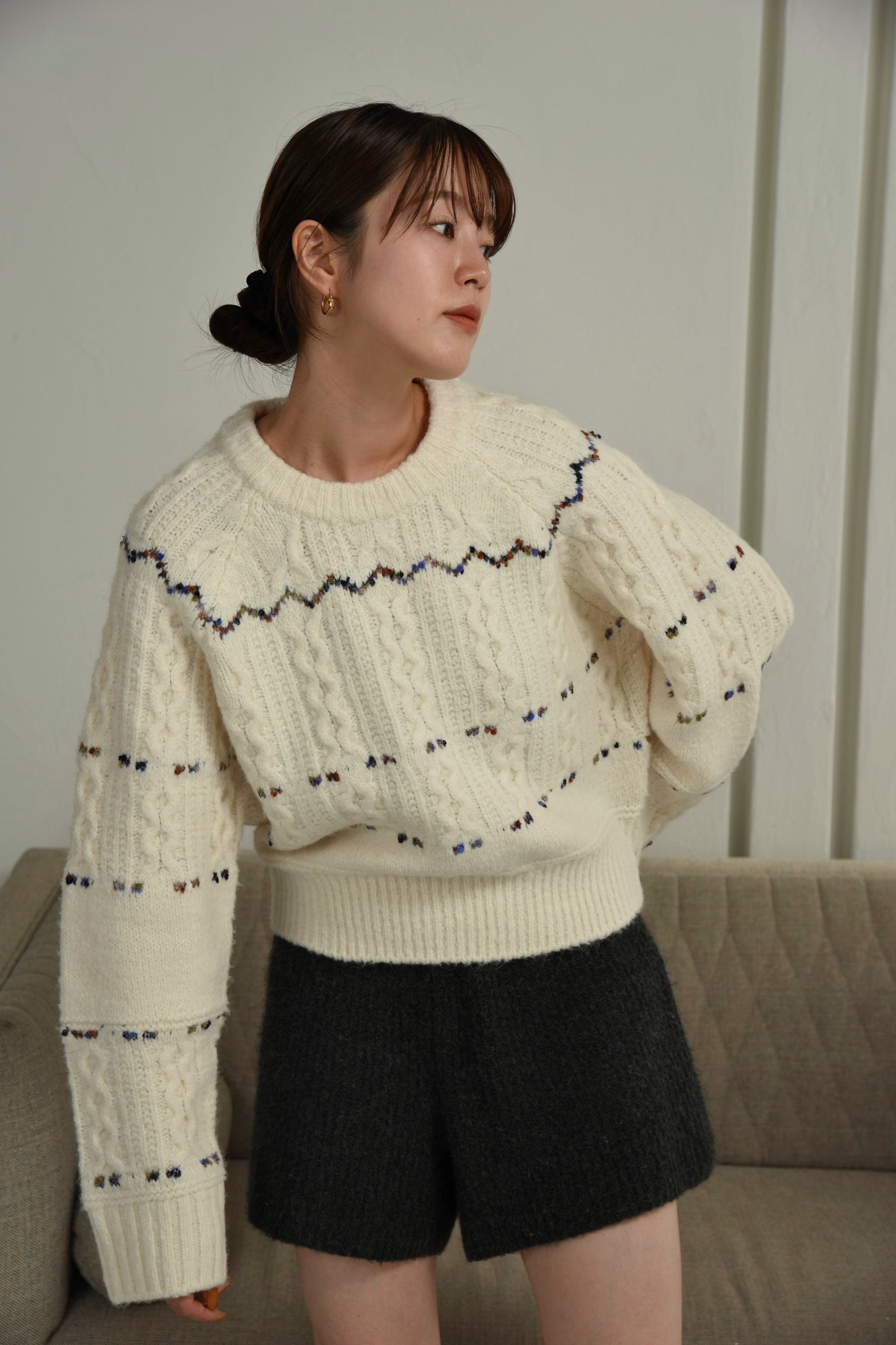 mix stitch accent cable knit