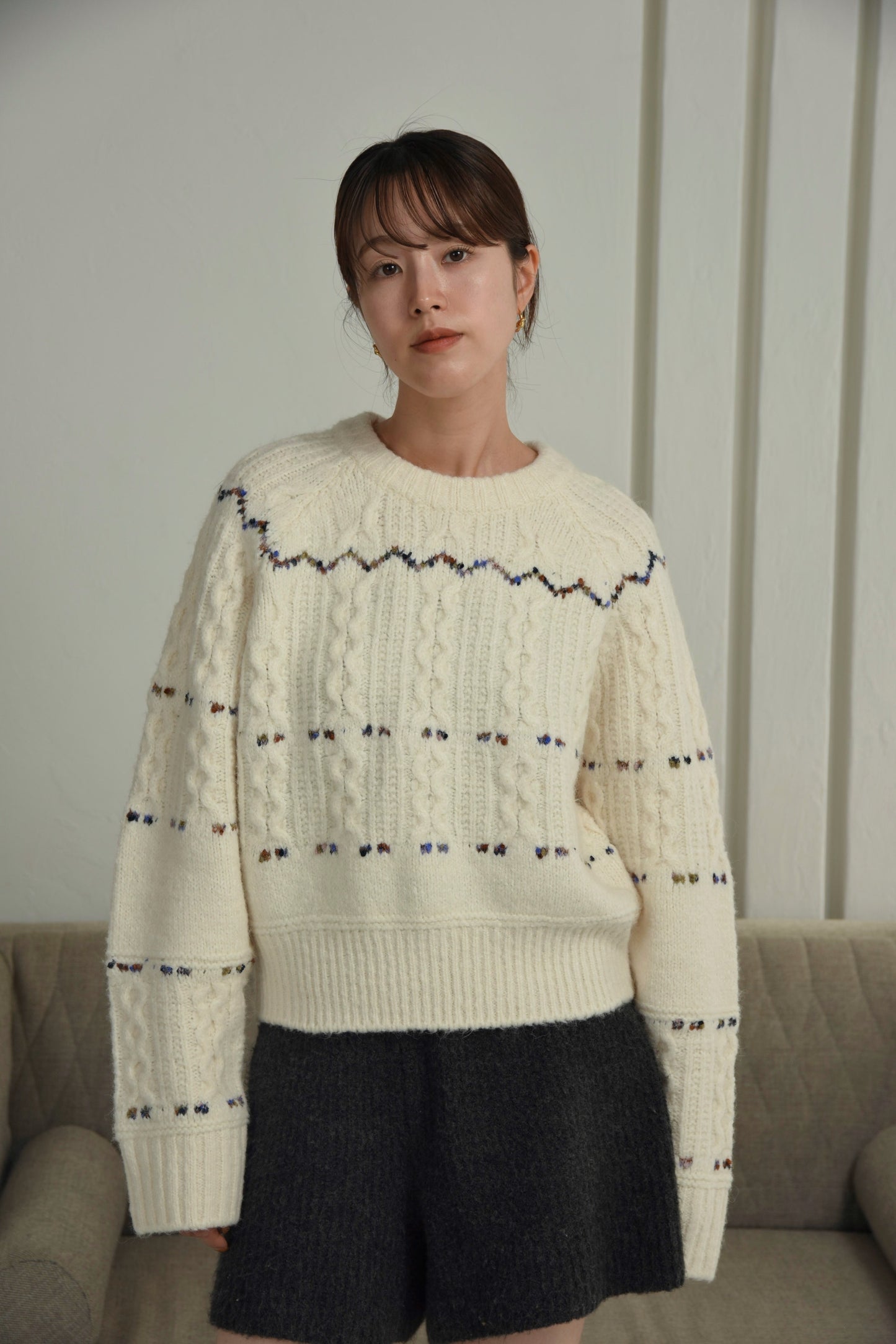 mix stitch accent cable knit