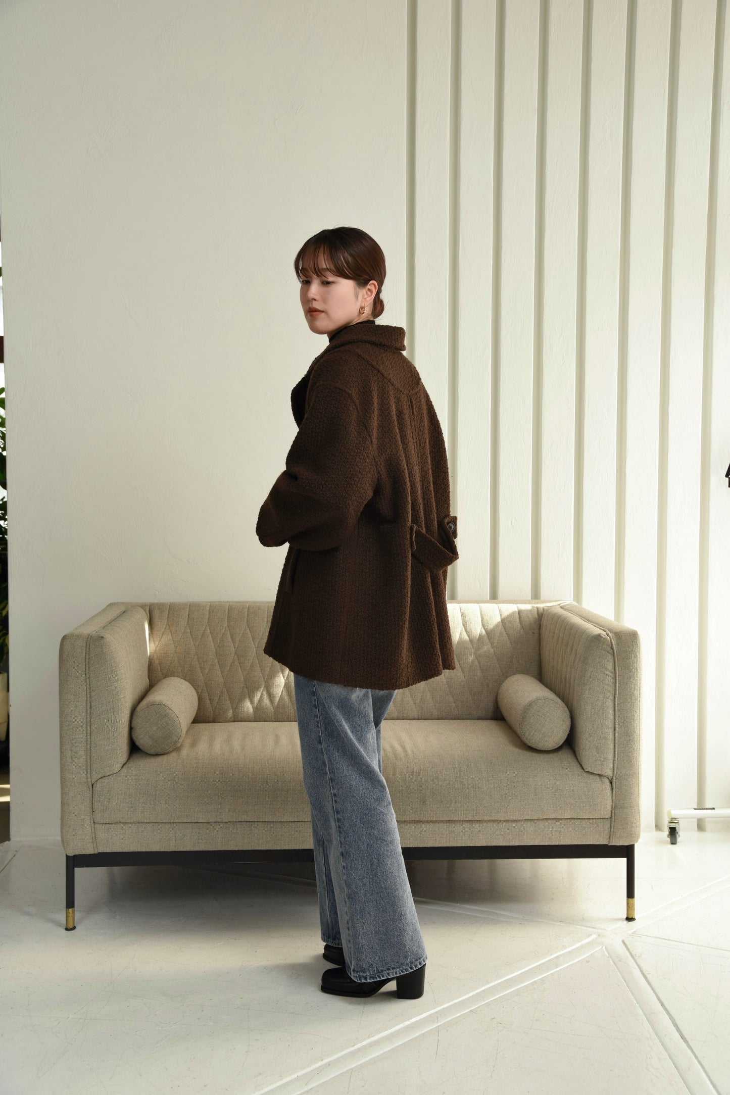 back belt big collar coat