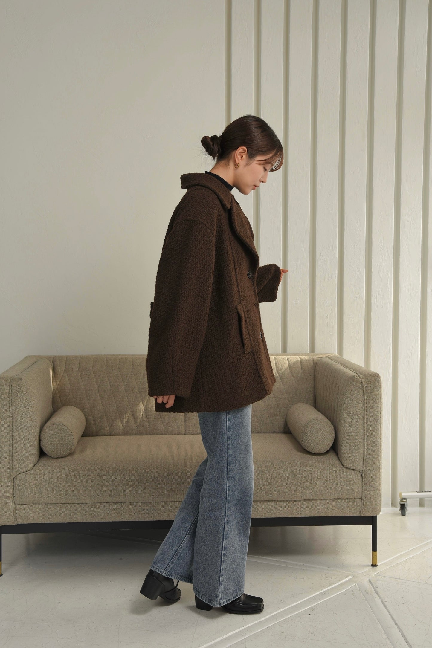 back belt big collar coat