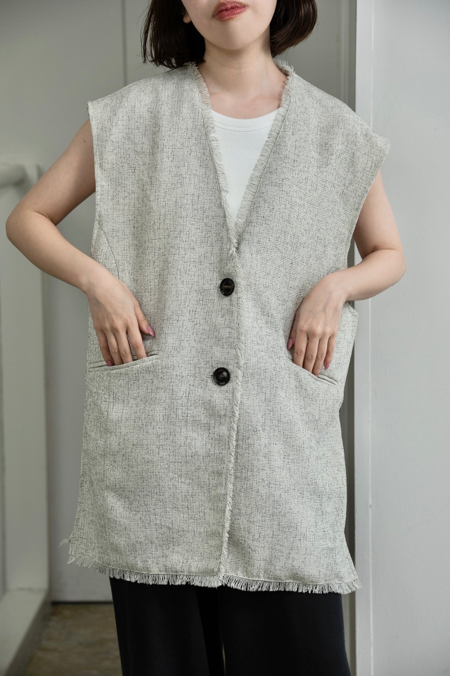 melange mix fringe vest