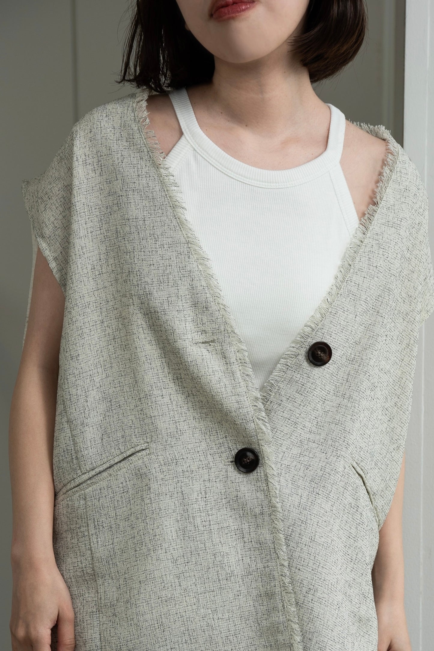 melange mix fringe vest
