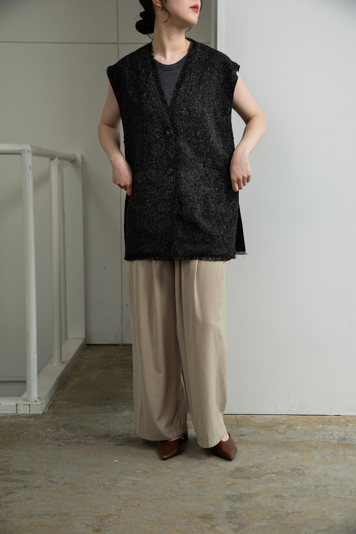 melange mix fringe vest