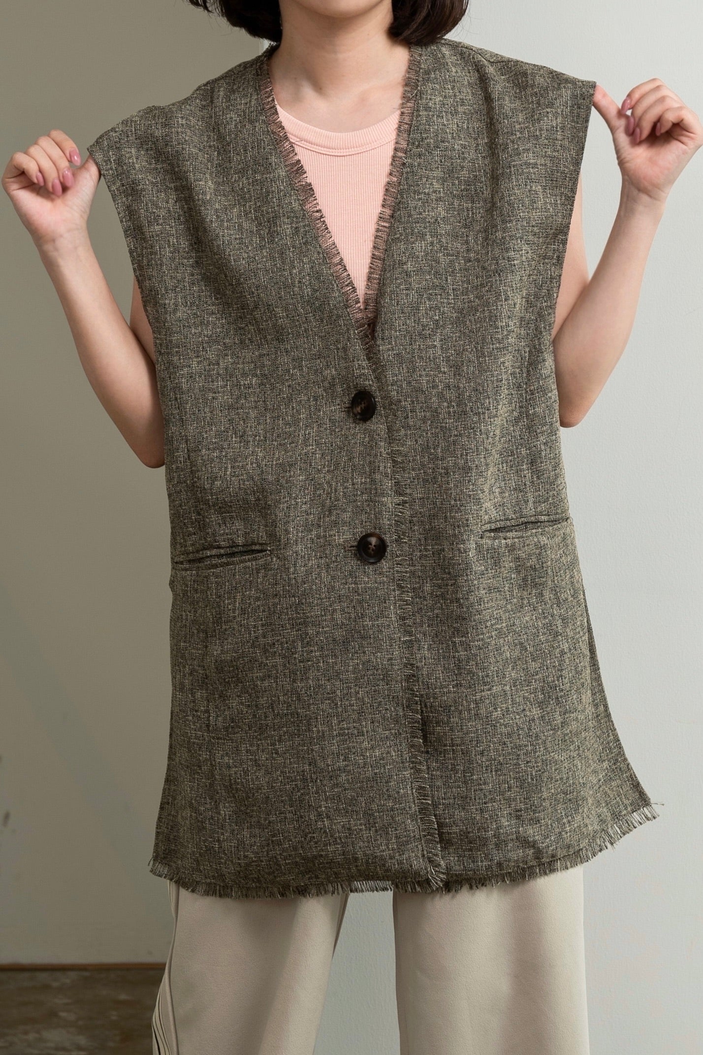 melange mix fringe vest