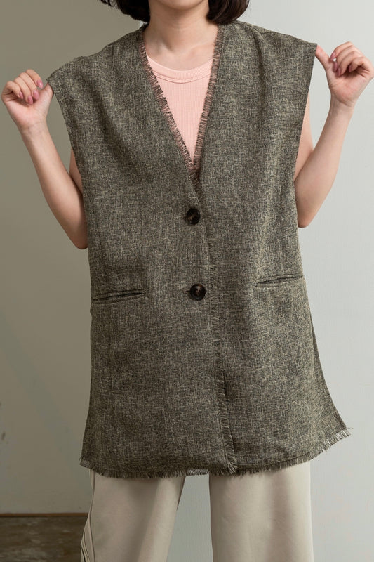 melange mix fringe vest