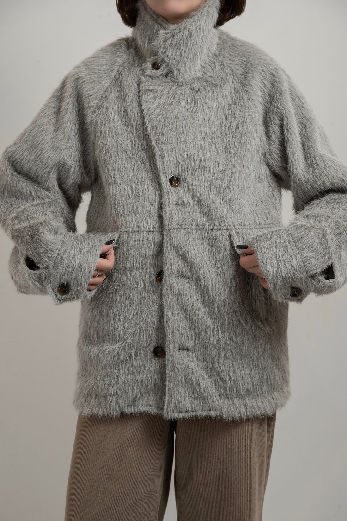 2way shaggy random button coat