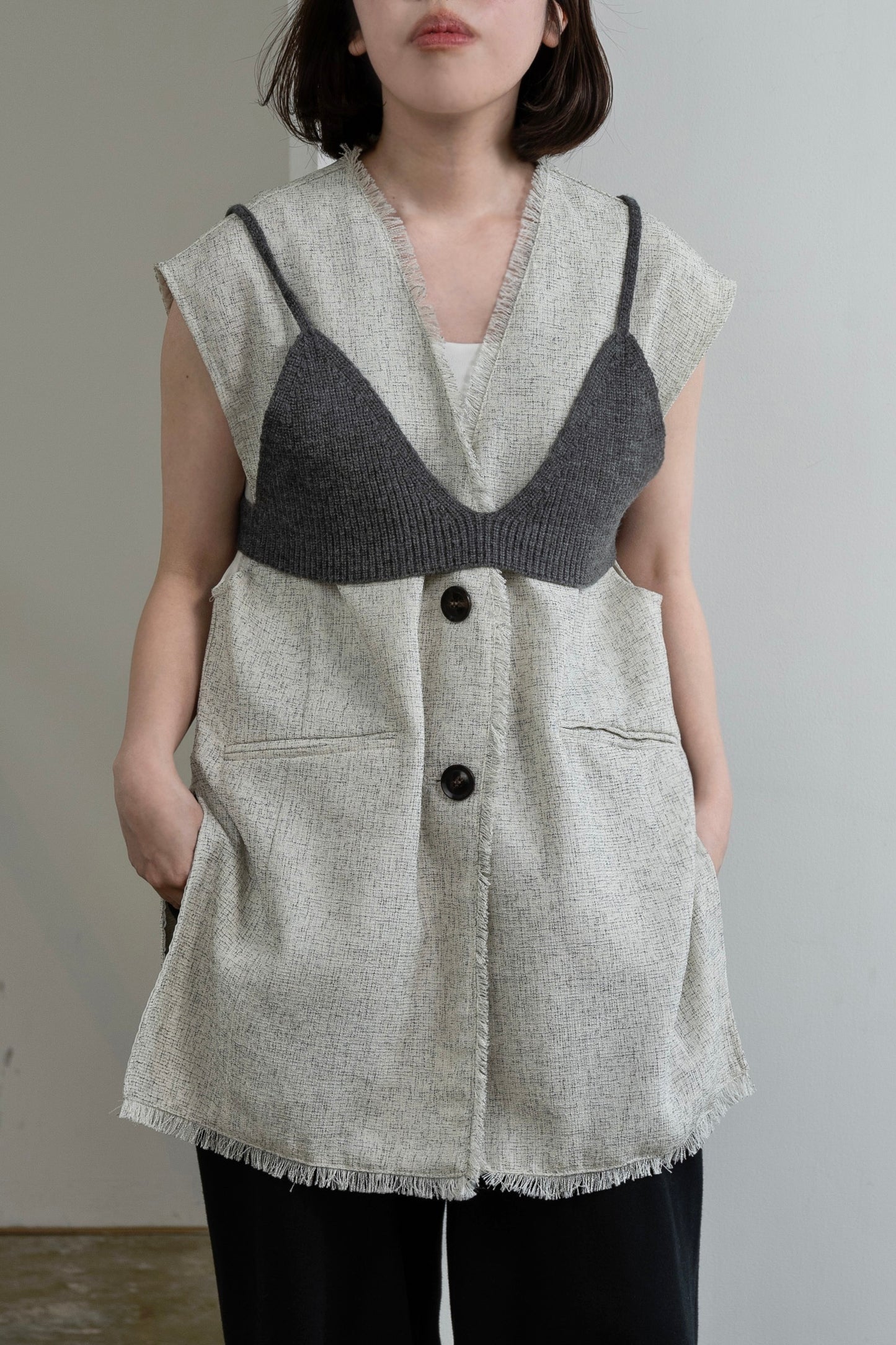 melange mix fringe vest