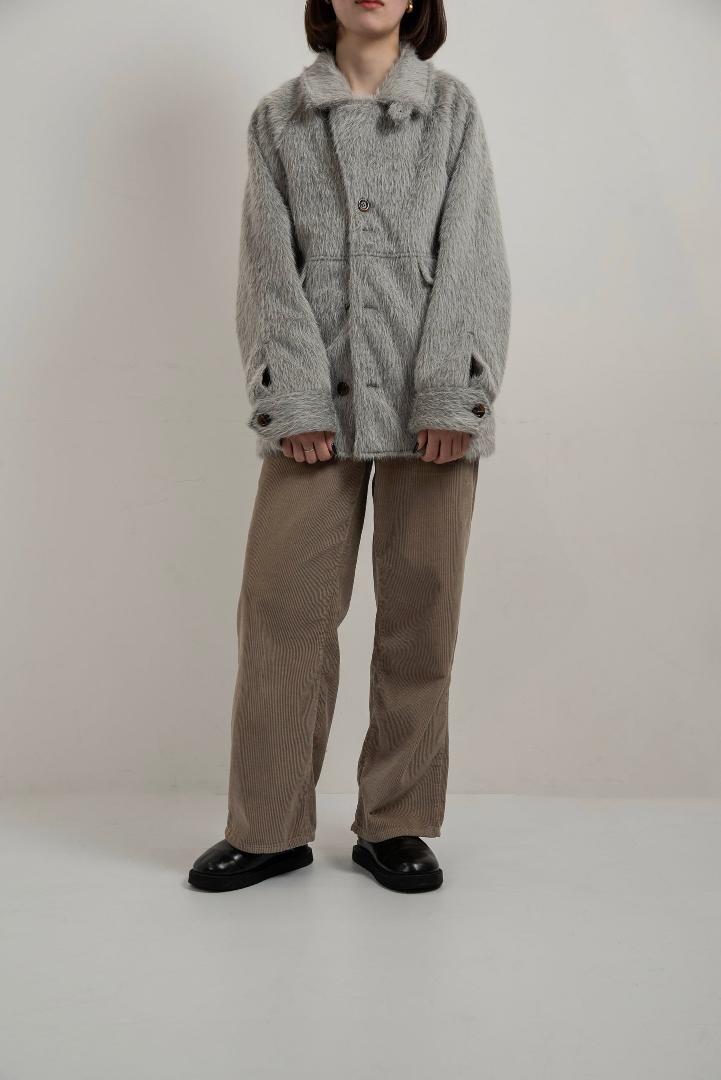 2way shaggy random button coat