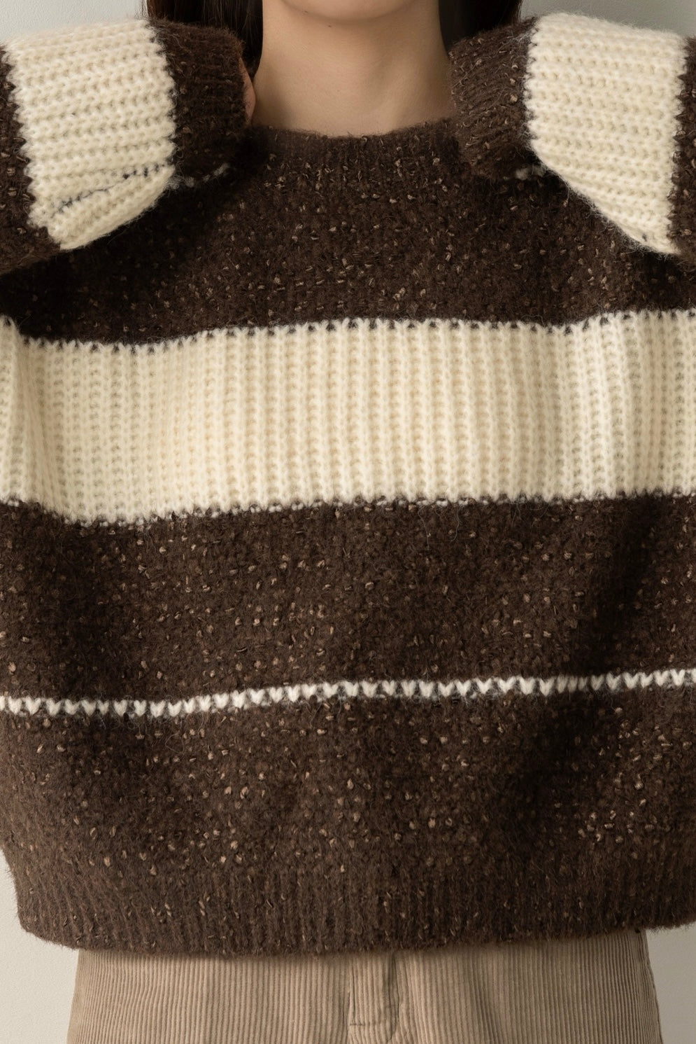 drop shoulder mix random border knit