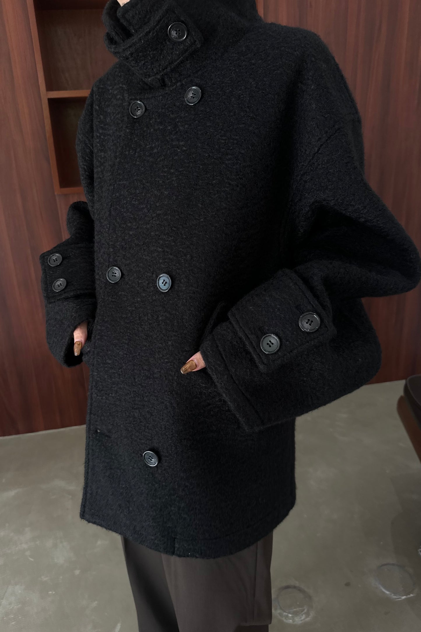 curl double breasted belt point coat