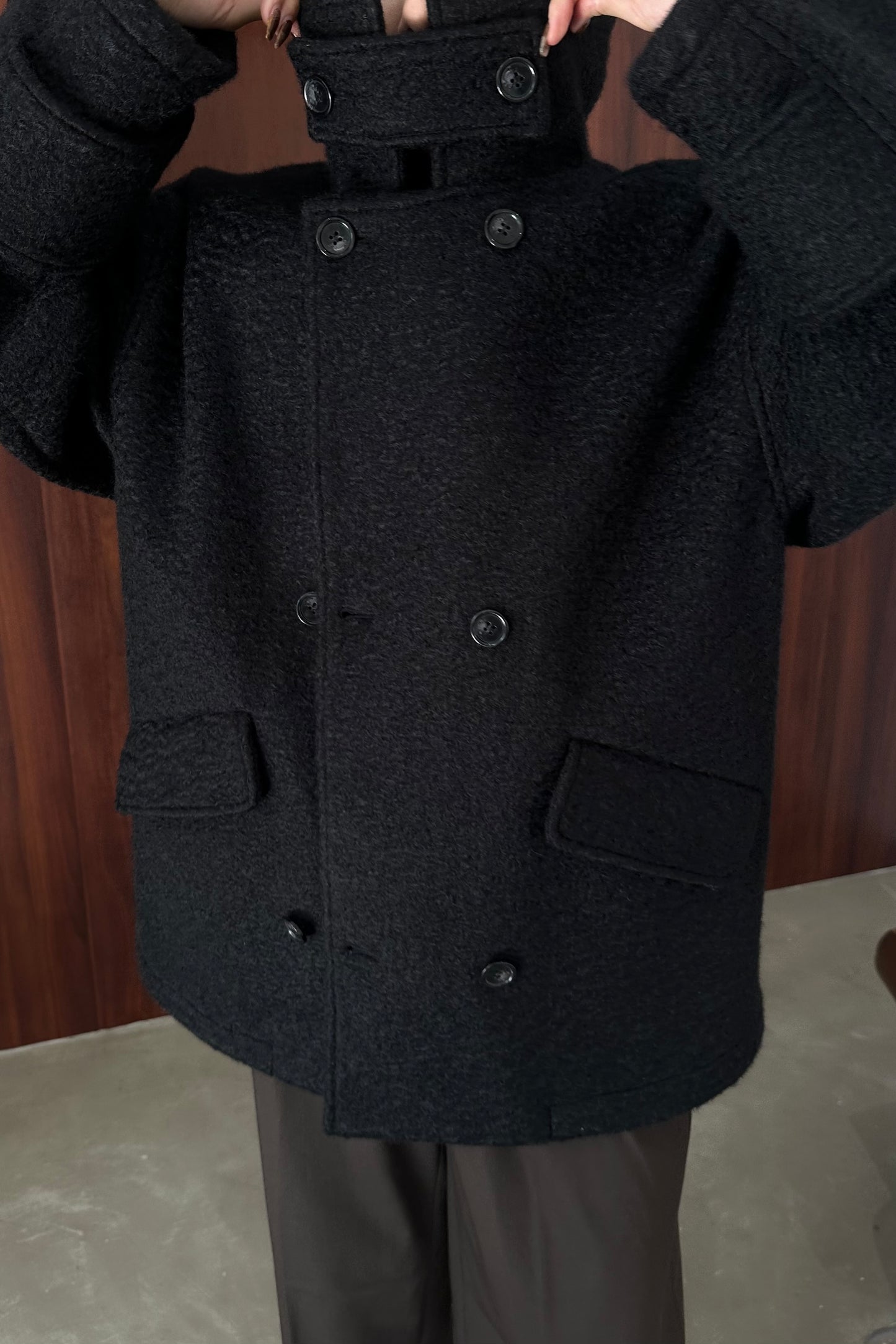 curl double breasted belt point coat