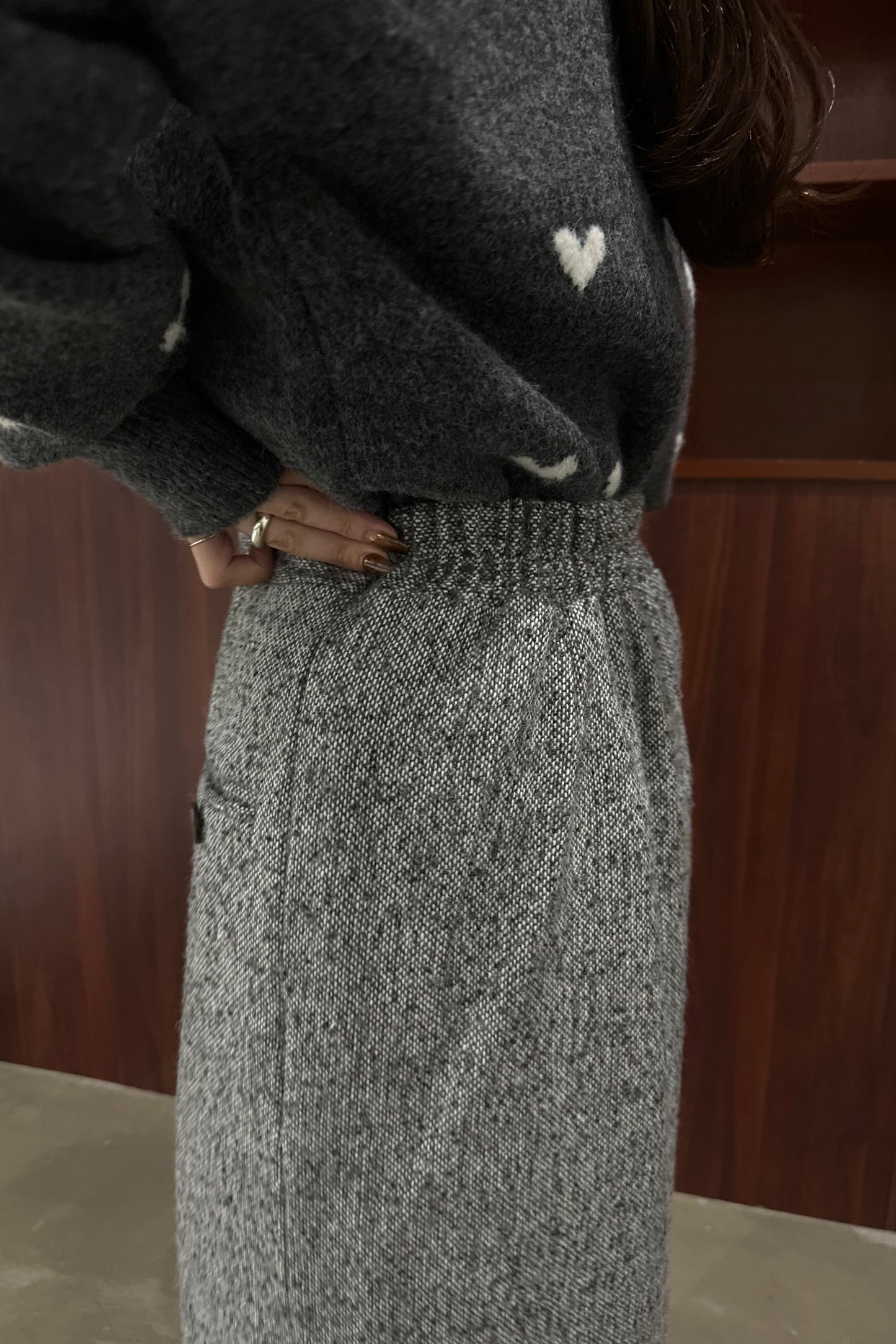 accent button tweed tight skirt