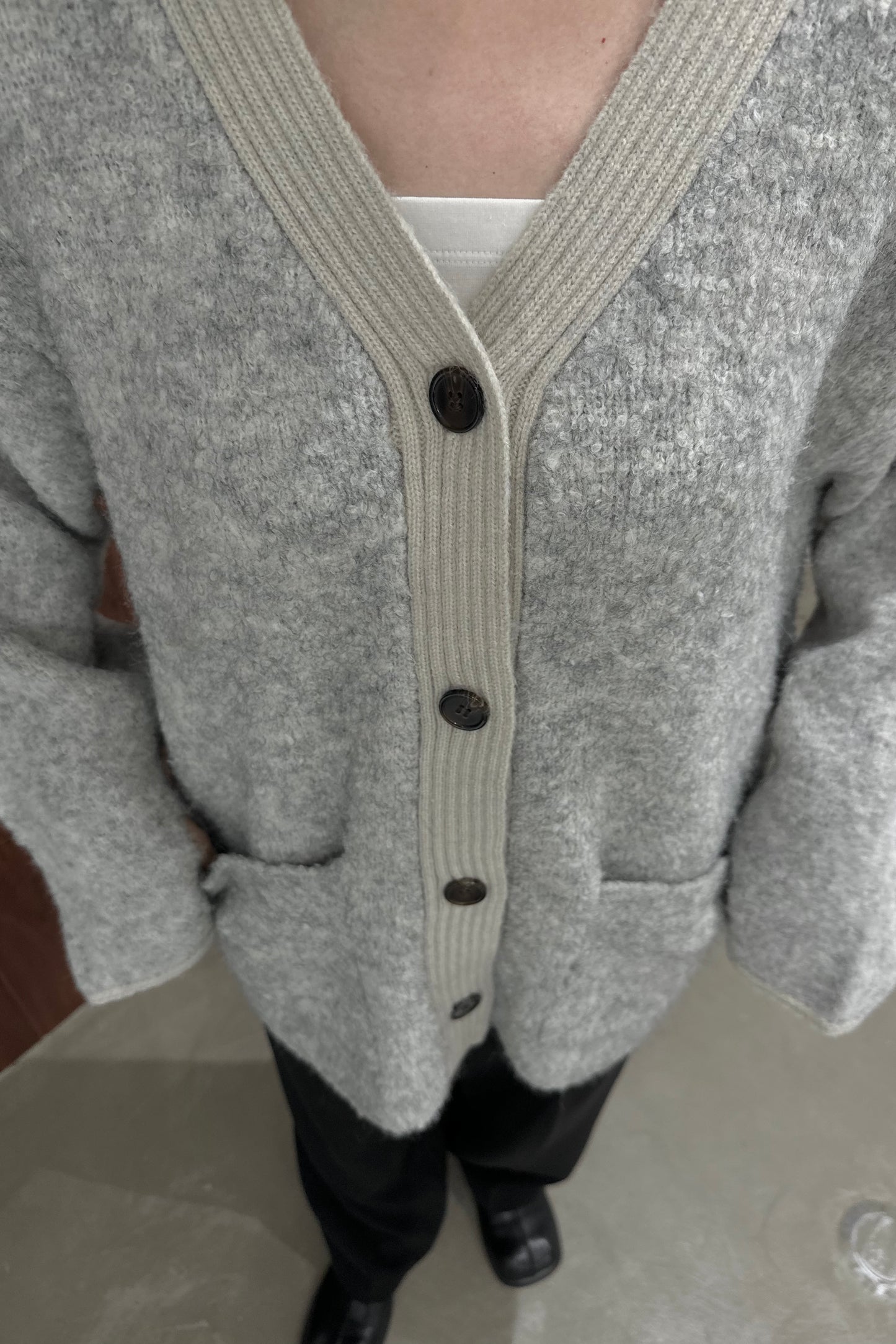 mix fluffy front rib point knit