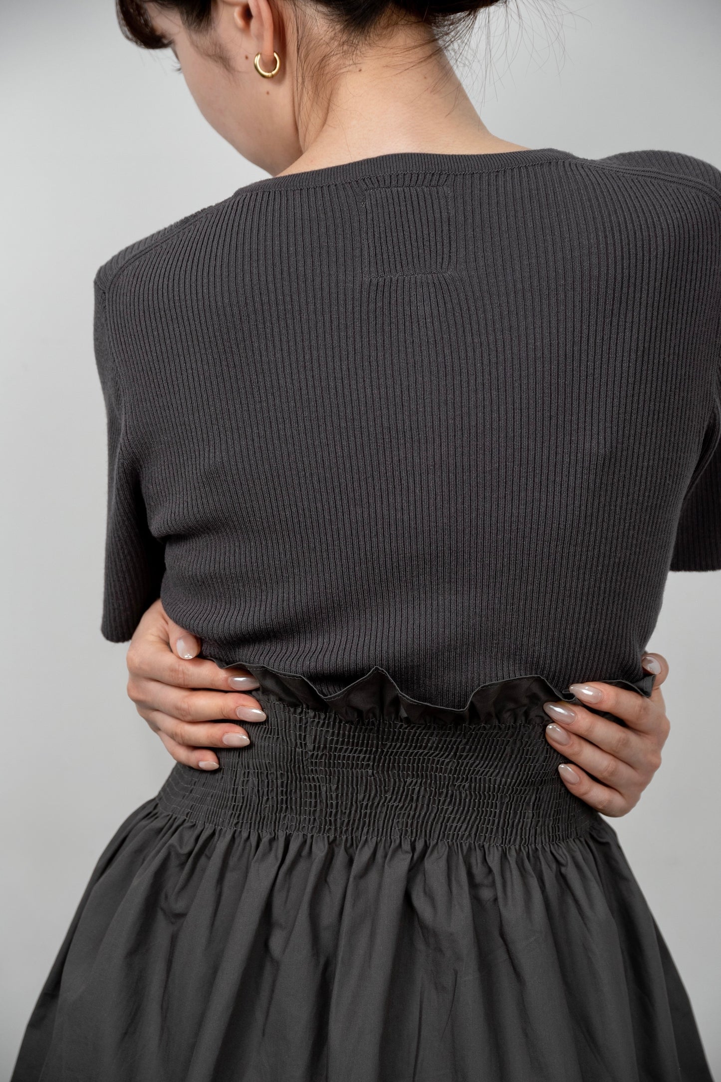 knit shirt docking shirring flare tops