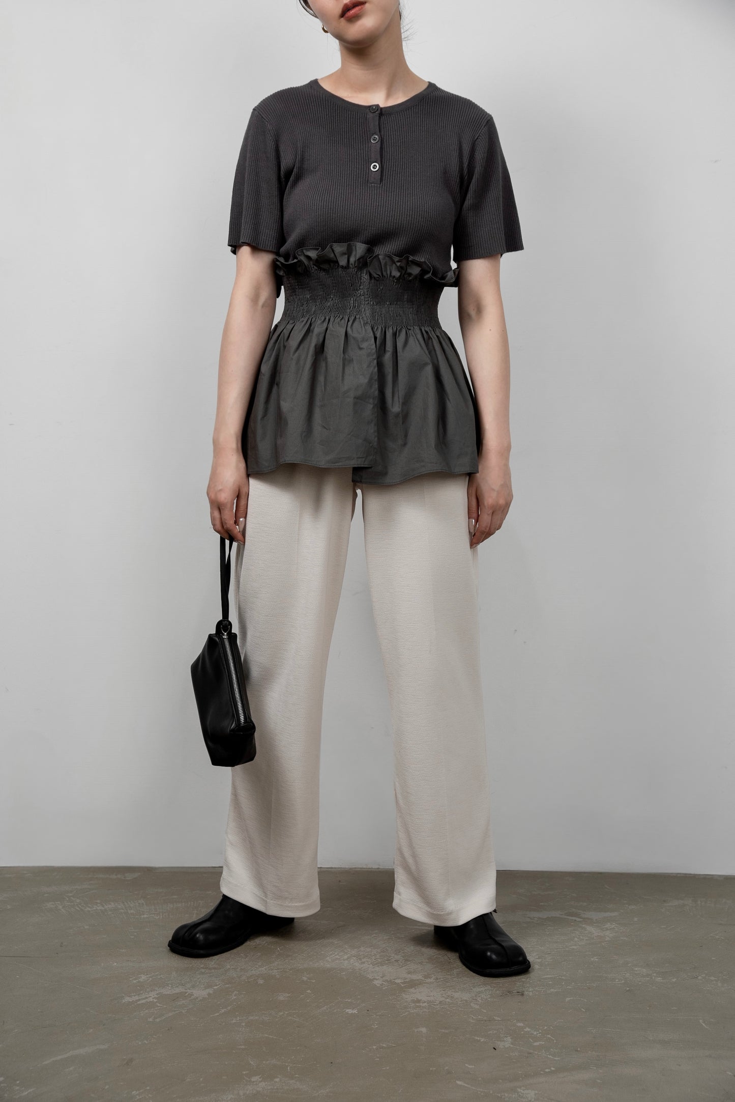 knit shirt docking shirring flare tops