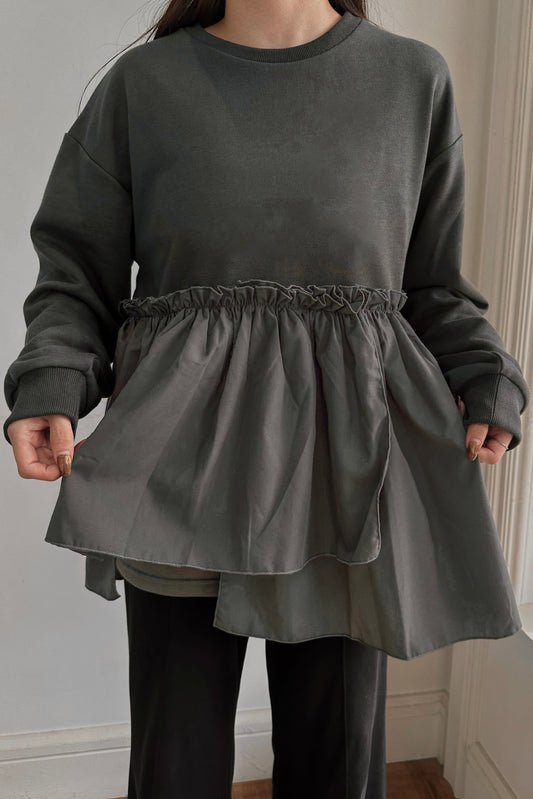 asymmetry frill switching pullover