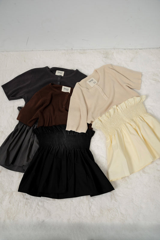 knit shirt docking shirring flare tops