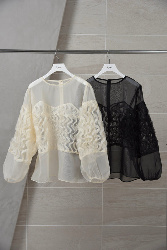 wave design sheer blouse