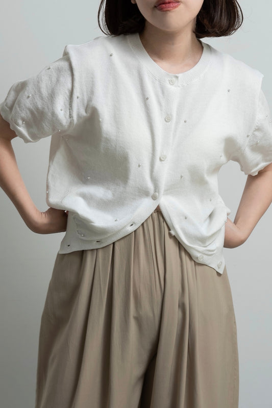 pearl like sleeve cardigan