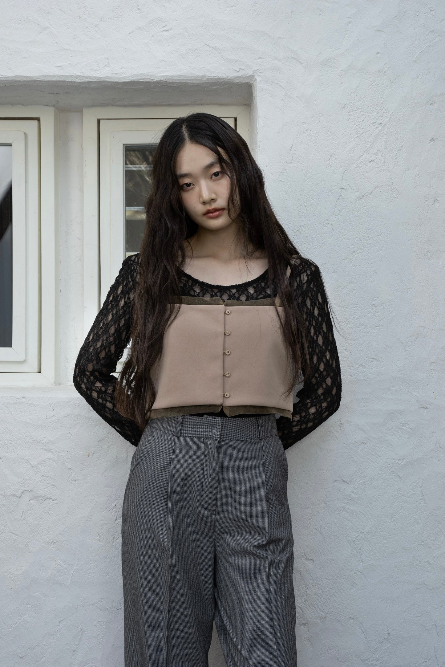 u neck sheer lace mellow tops