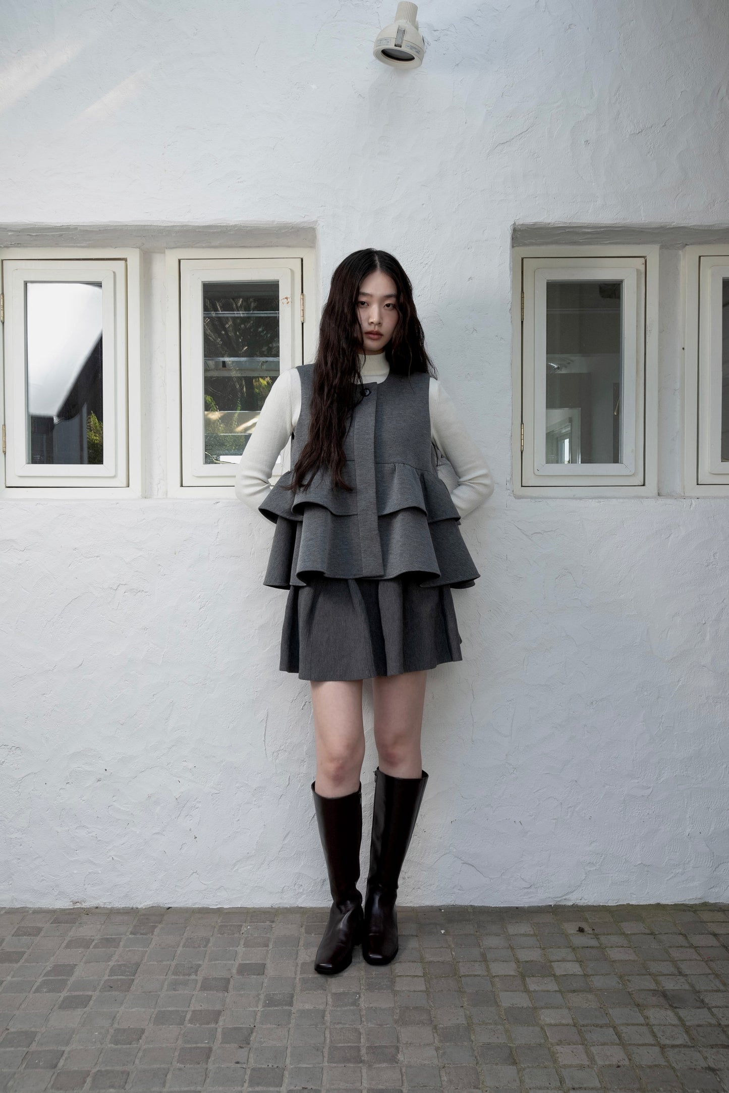 structured flare knit skirt