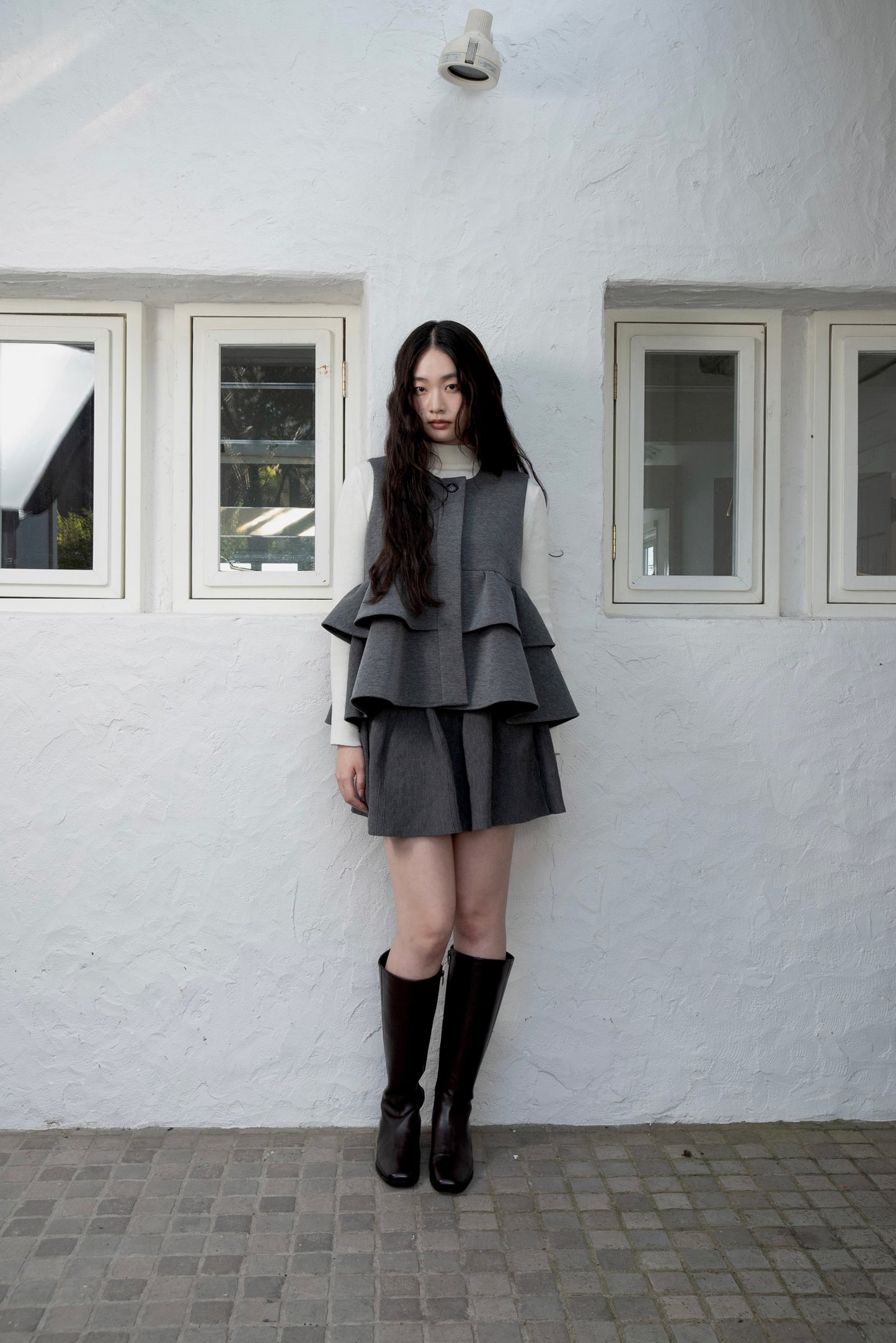 structured flare knit skirt