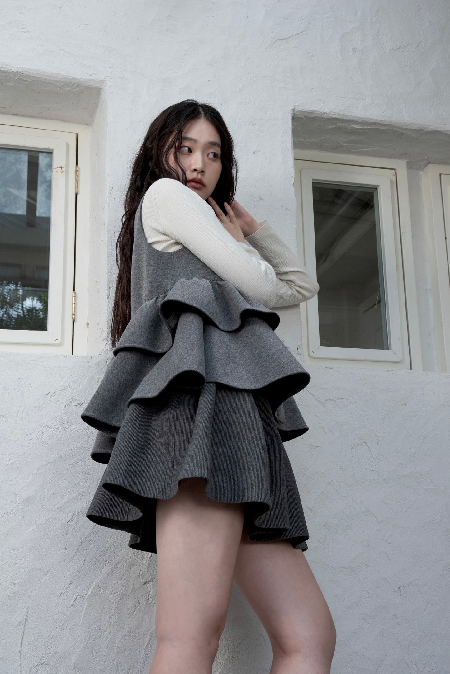 structured flare knit skirt