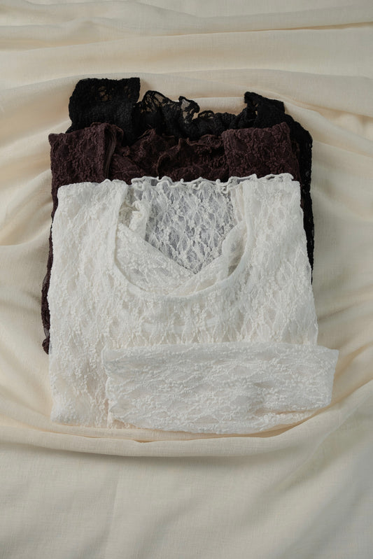 u neck sheer lace mellow tops