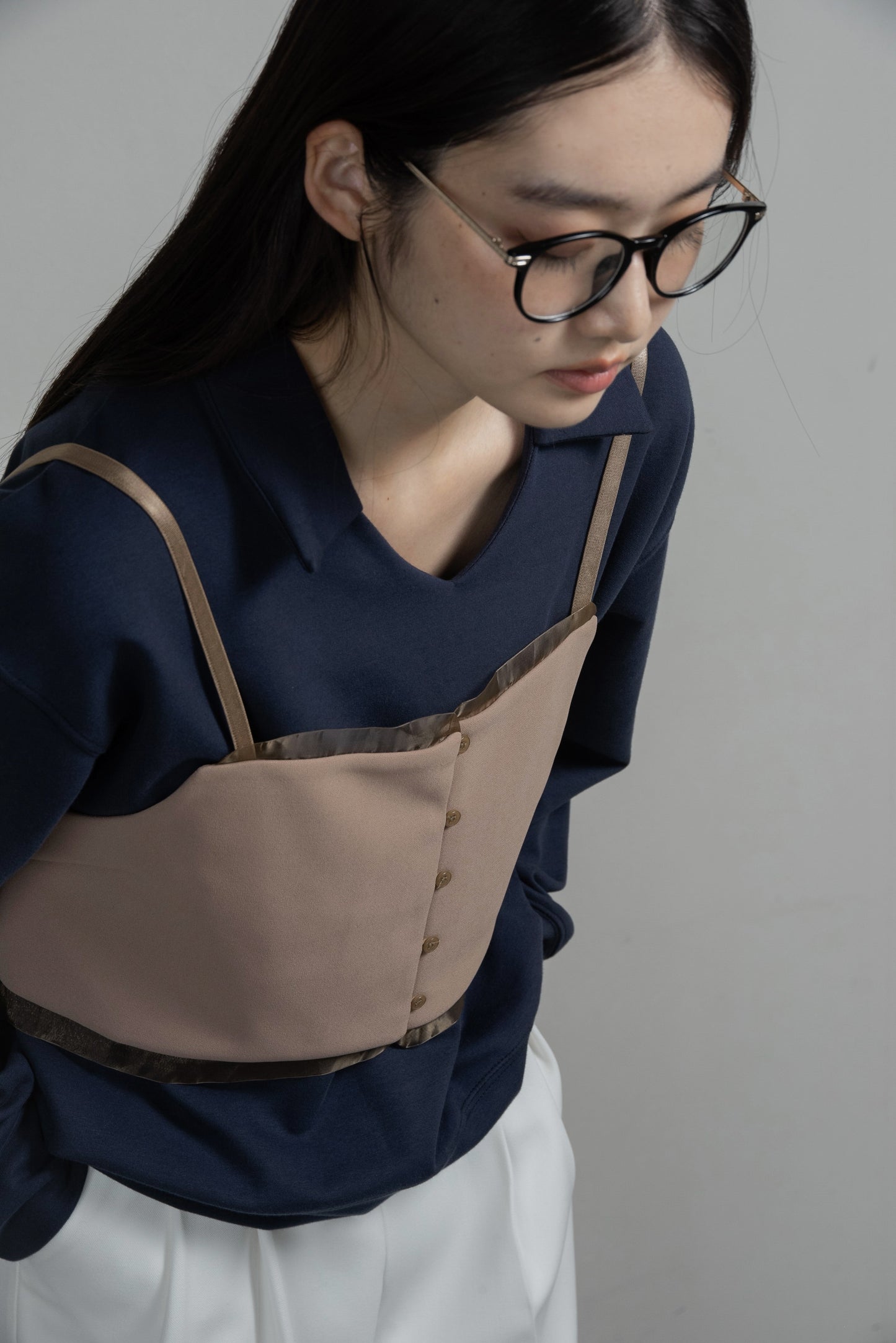sheer docking front button bustier