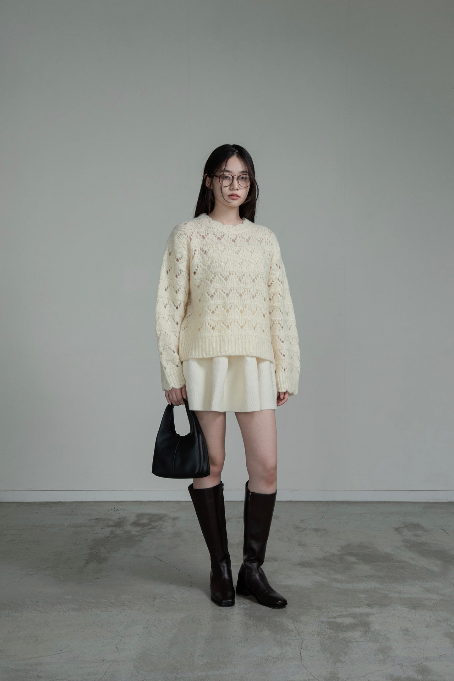 openwork scallop knit pullover