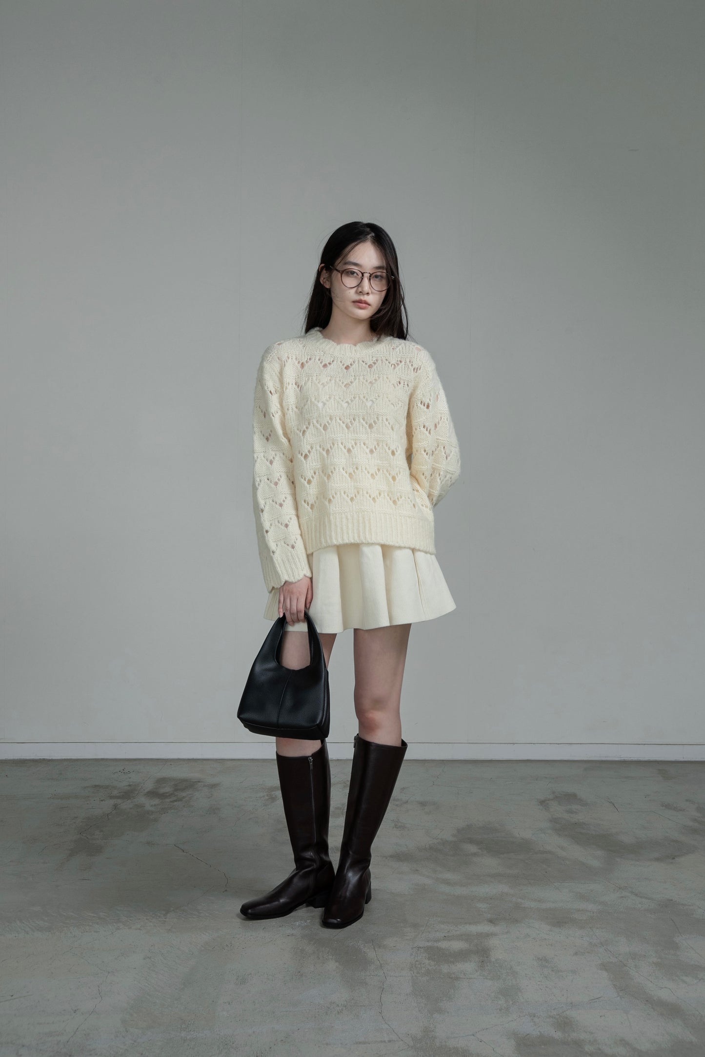 openwork scallop knit pullover