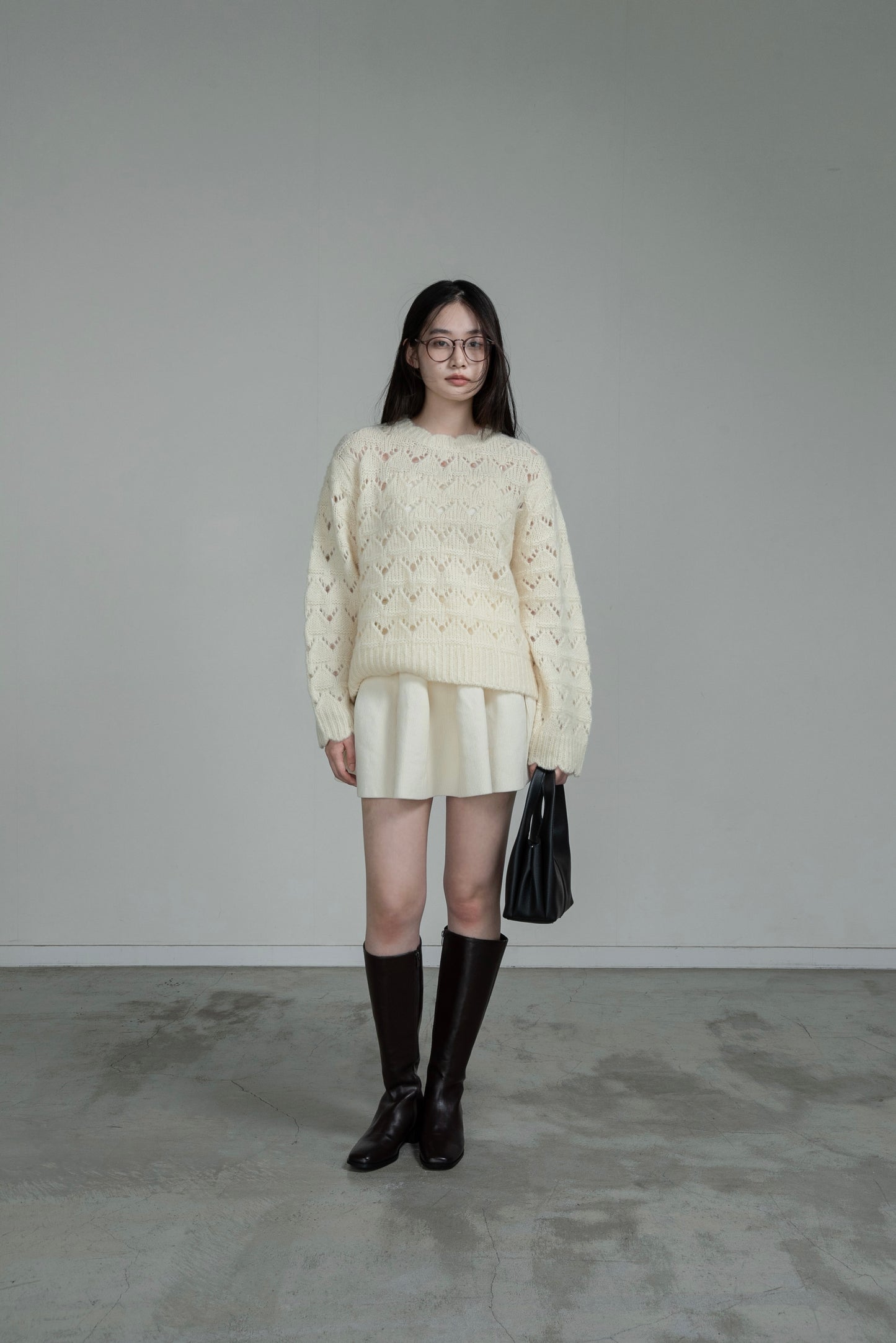 openwork scallop knit pullover