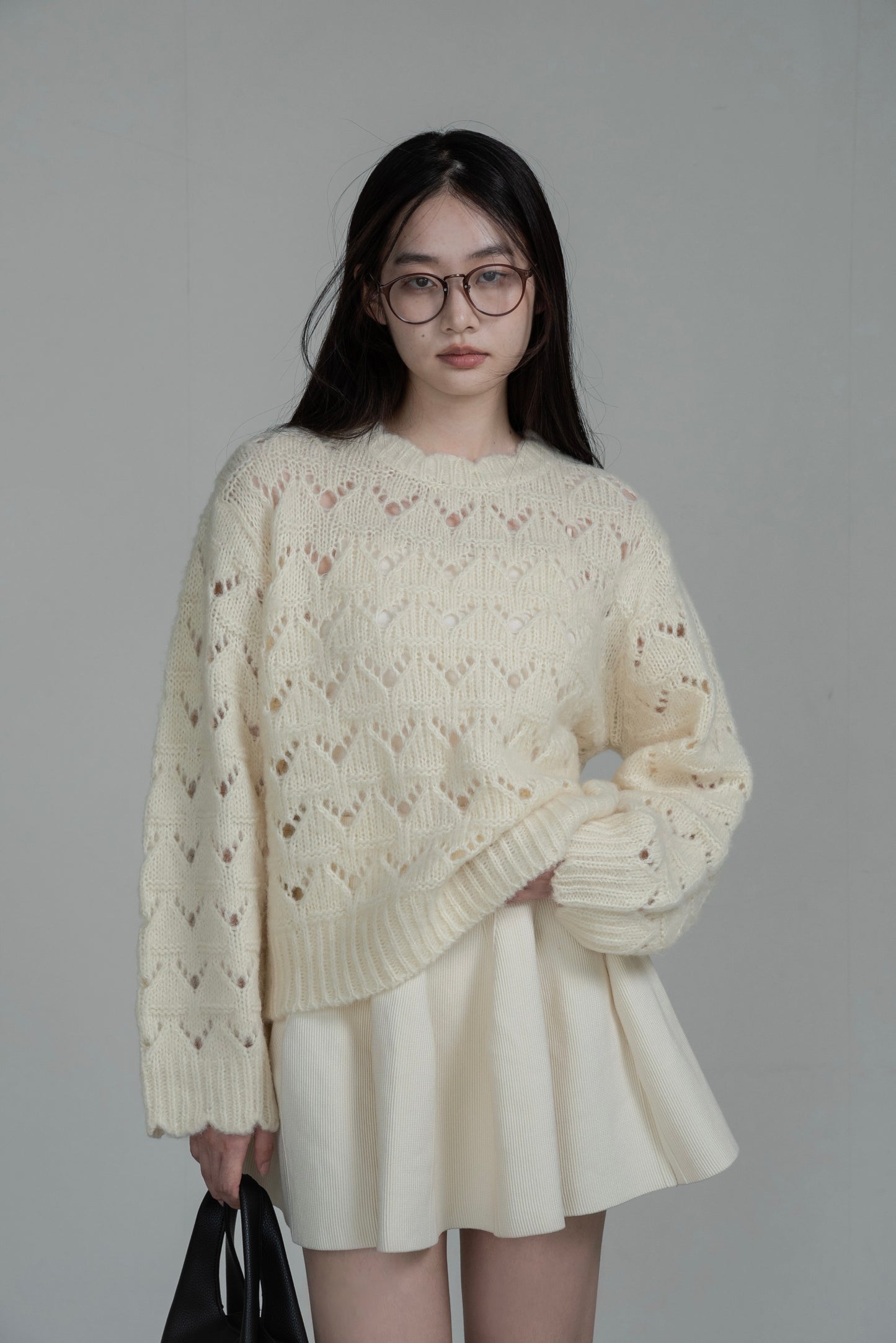 openwork scallop knit pullover