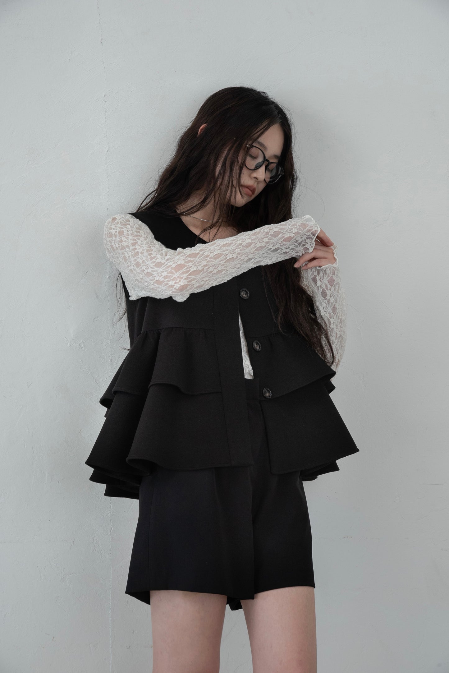 u neck sheer lace mellow tops
