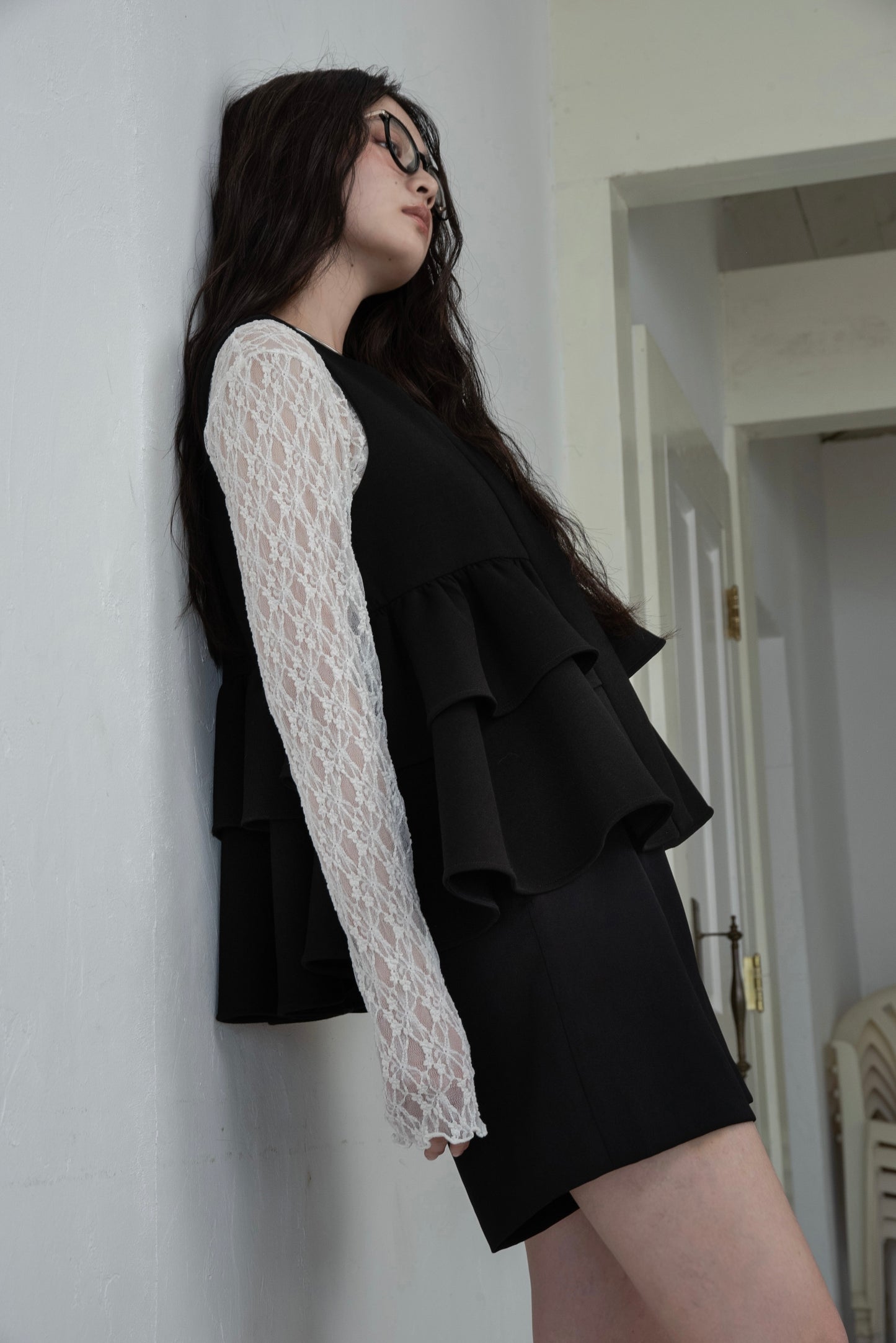 u neck sheer lace mellow tops