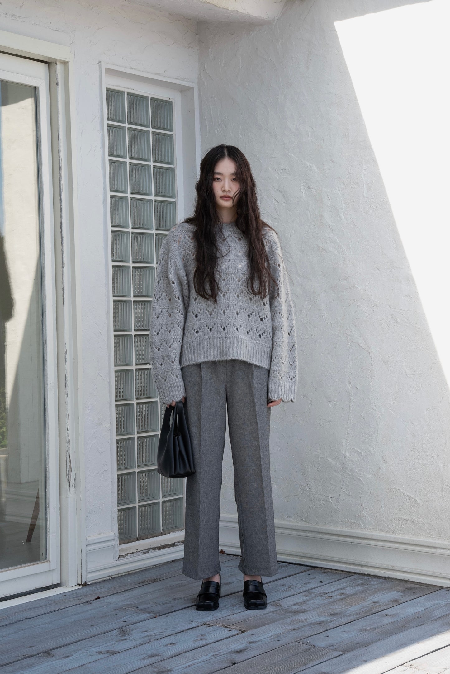 openwork scallop knit pullover