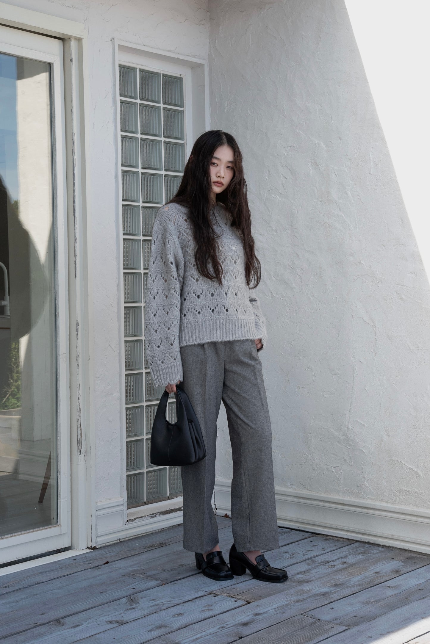 openwork scallop knit pullover