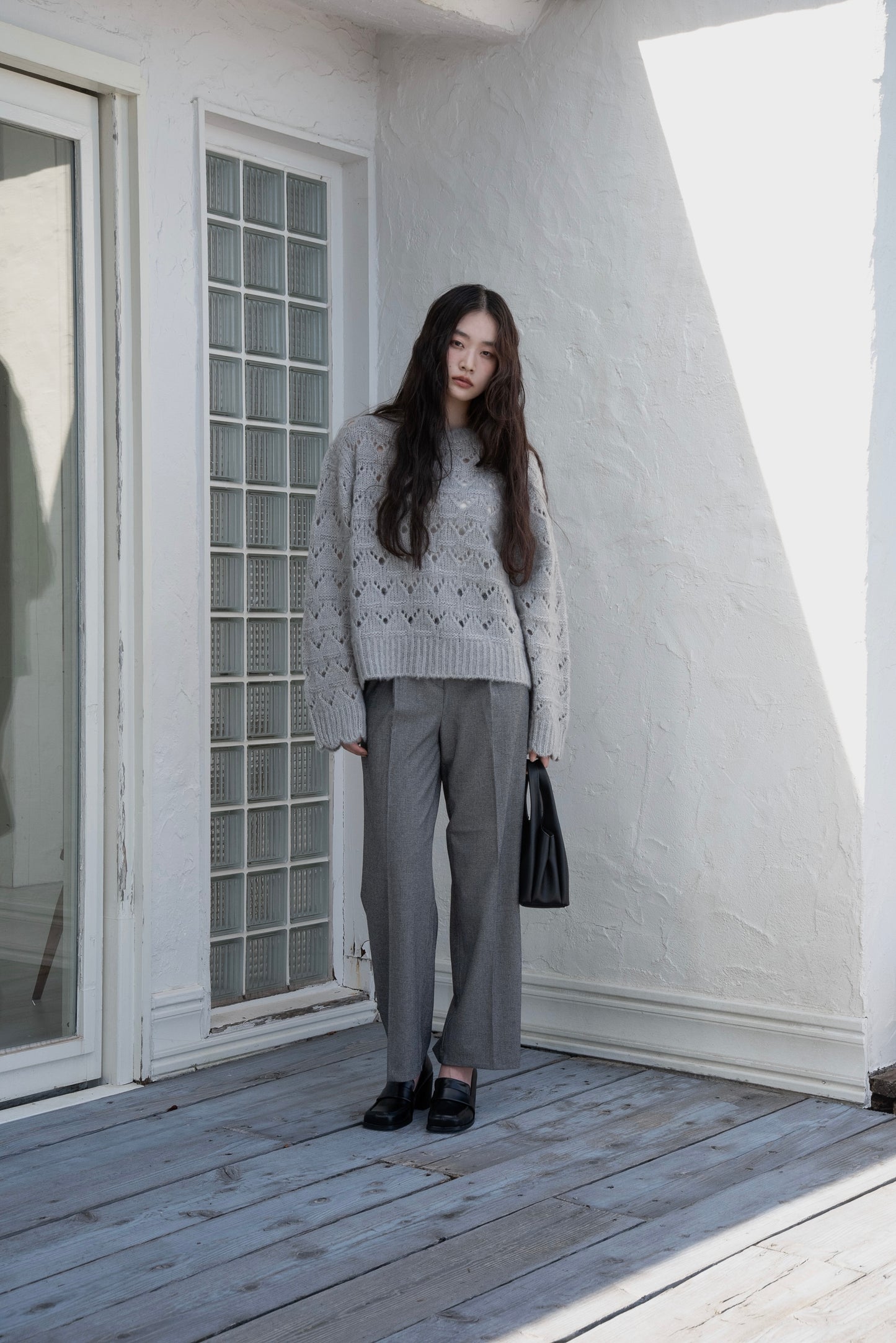openwork scallop knit pullover