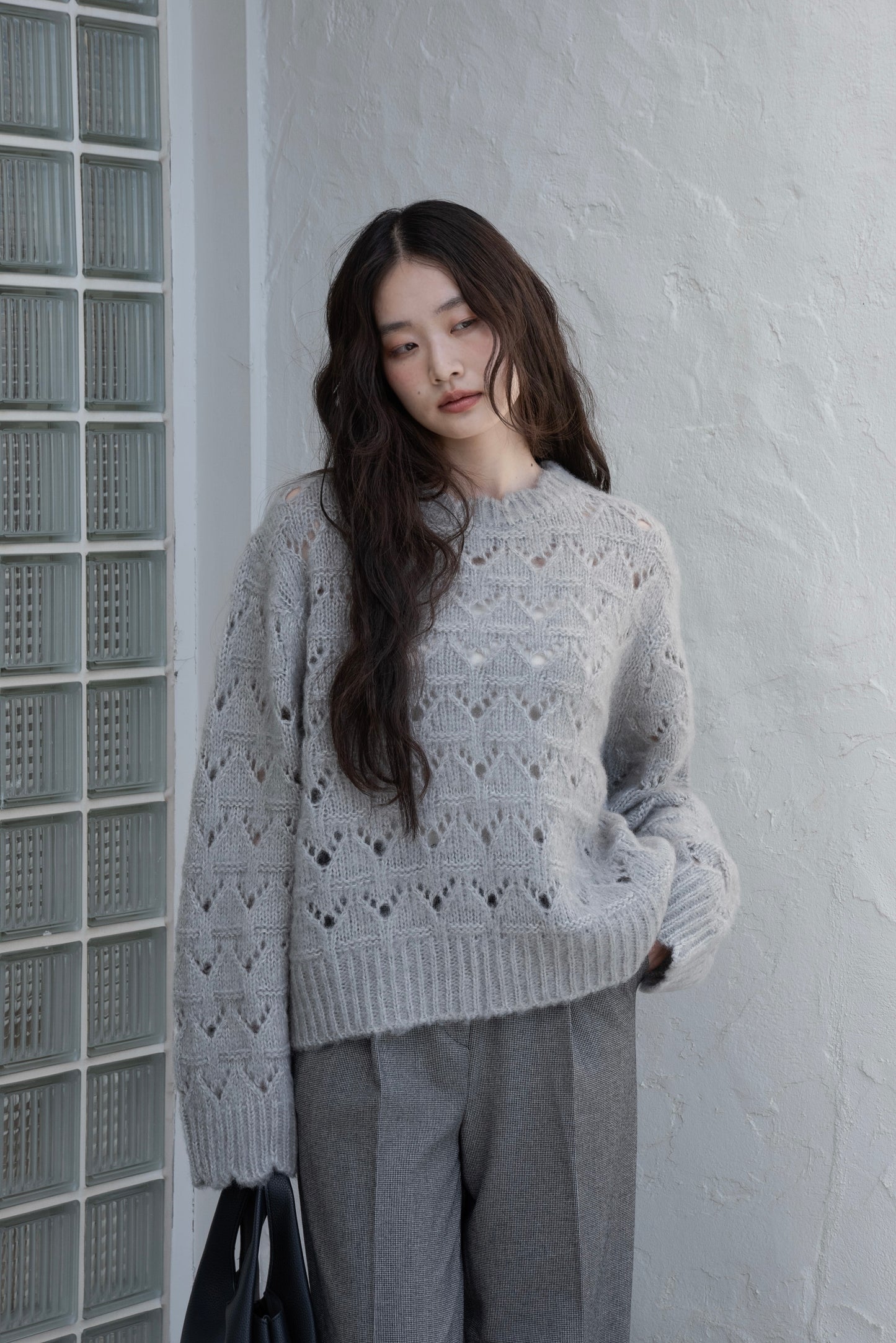 openwork scallop knit pullover
