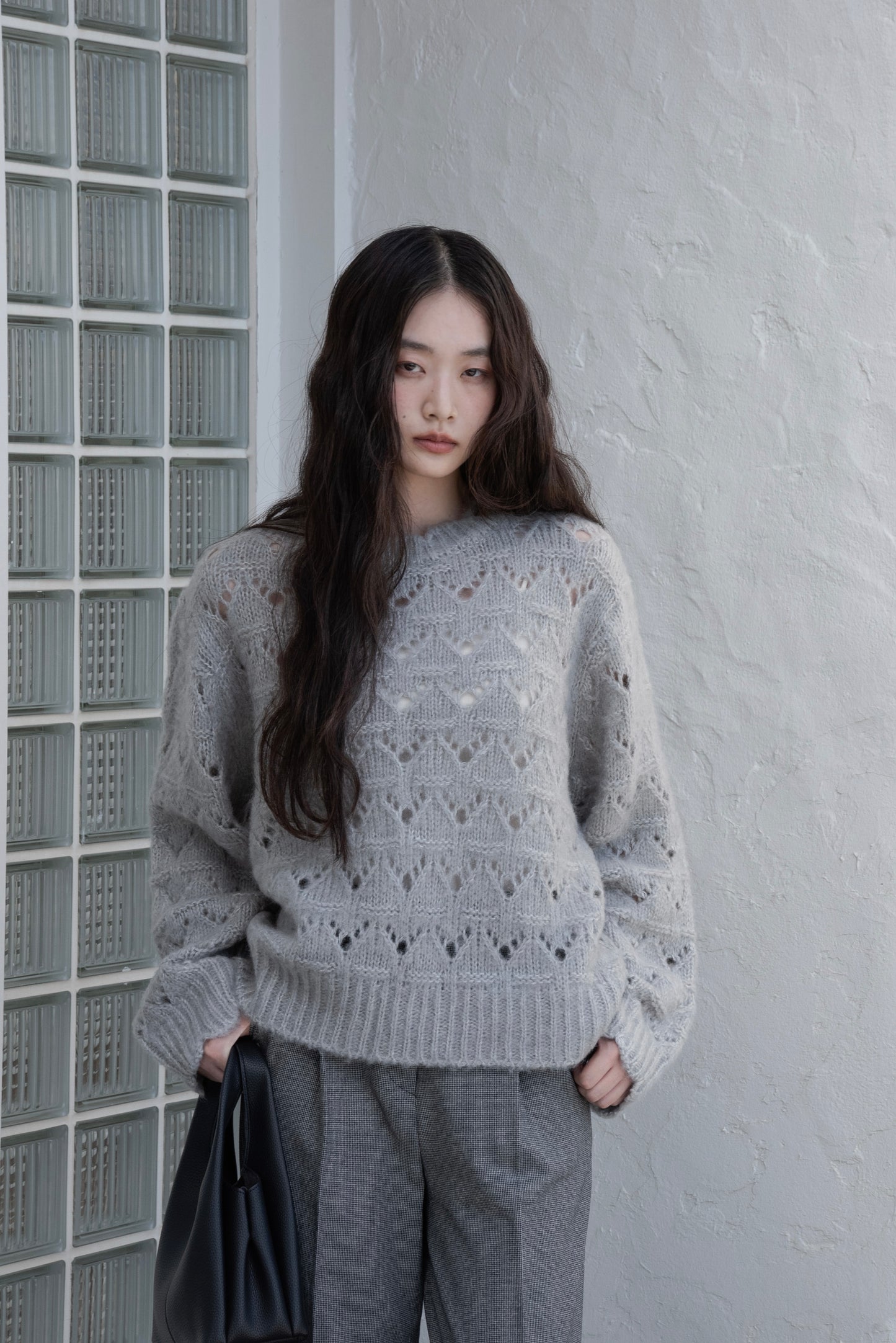 openwork scallop knit pullover