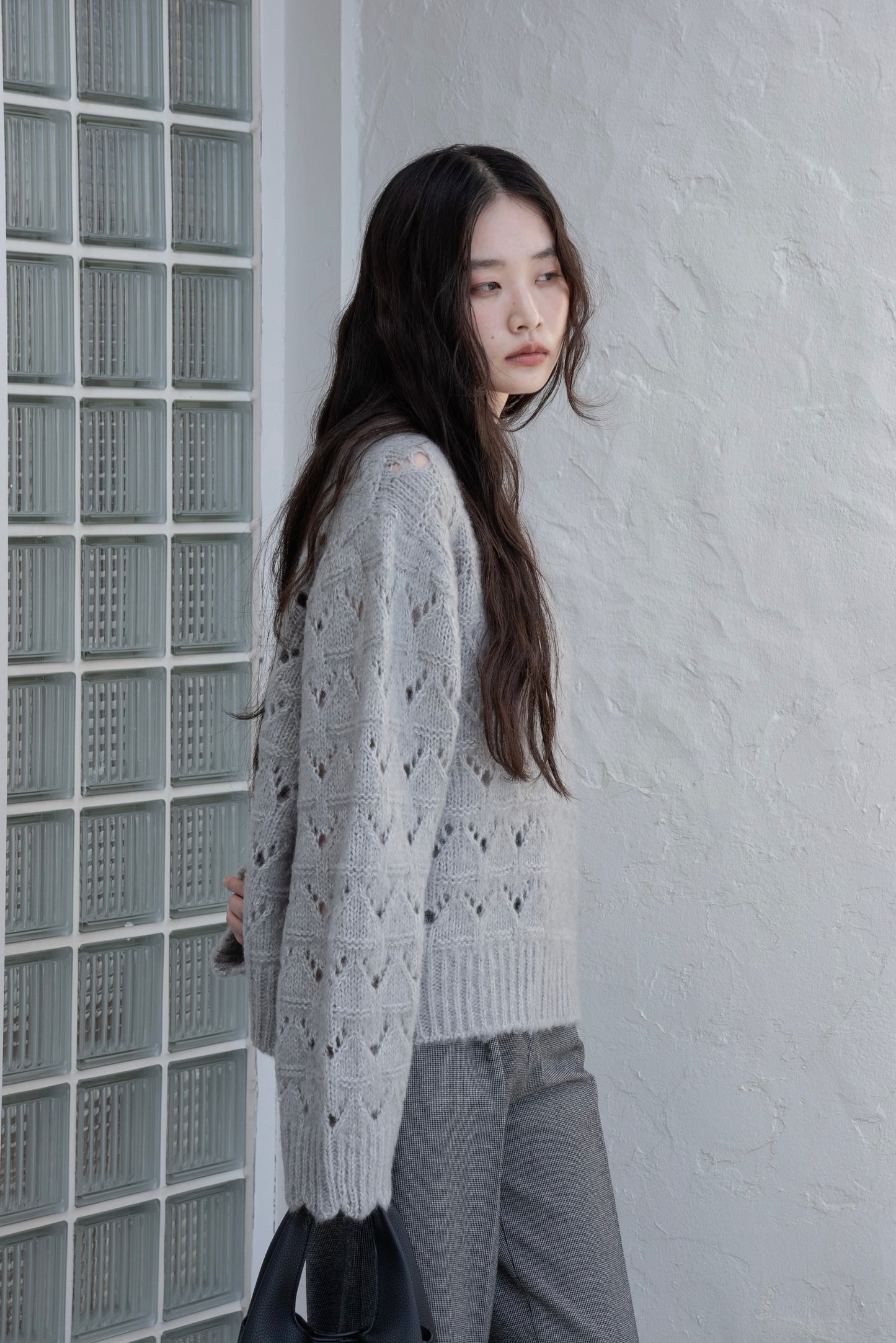openwork scallop knit pullover