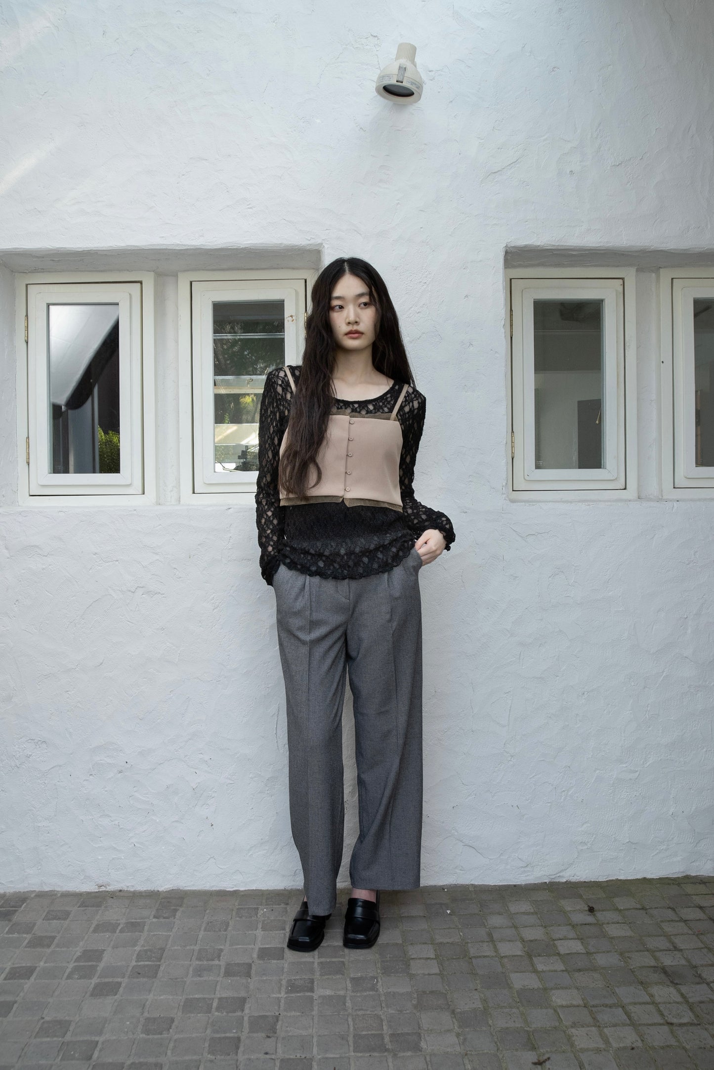 u neck sheer lace mellow tops
