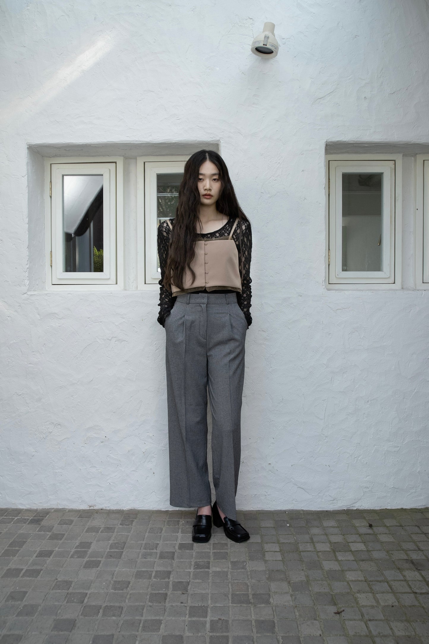 u neck sheer lace mellow tops