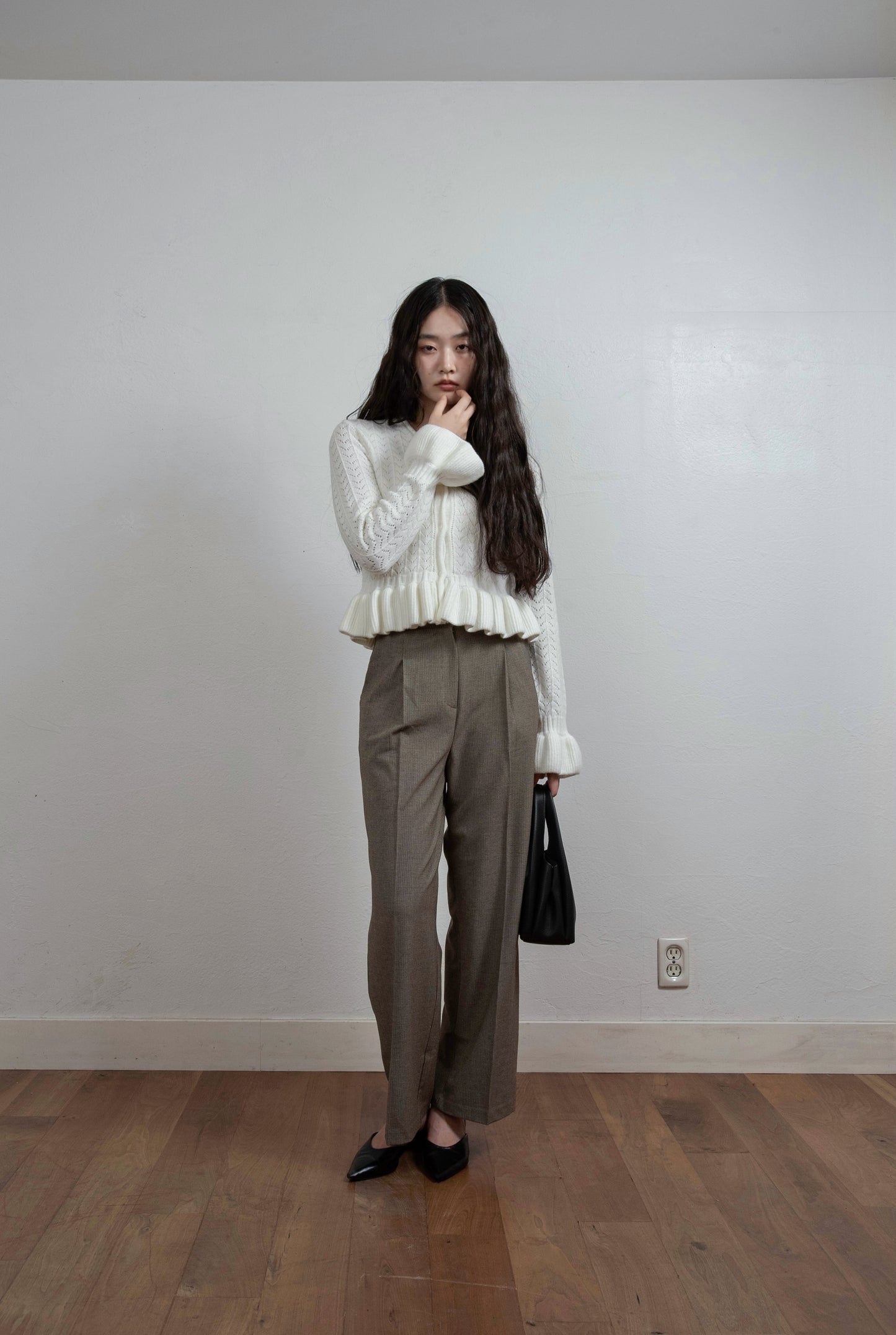 check pattern straight tuck pants