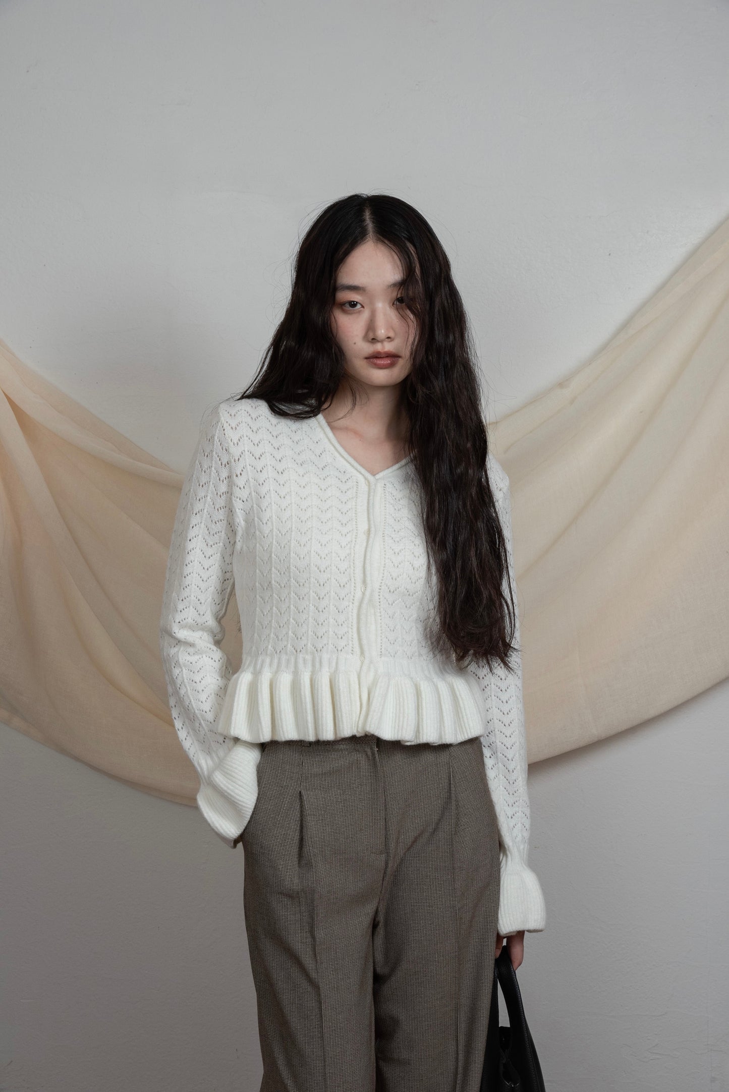 check pattern straight tuck pants